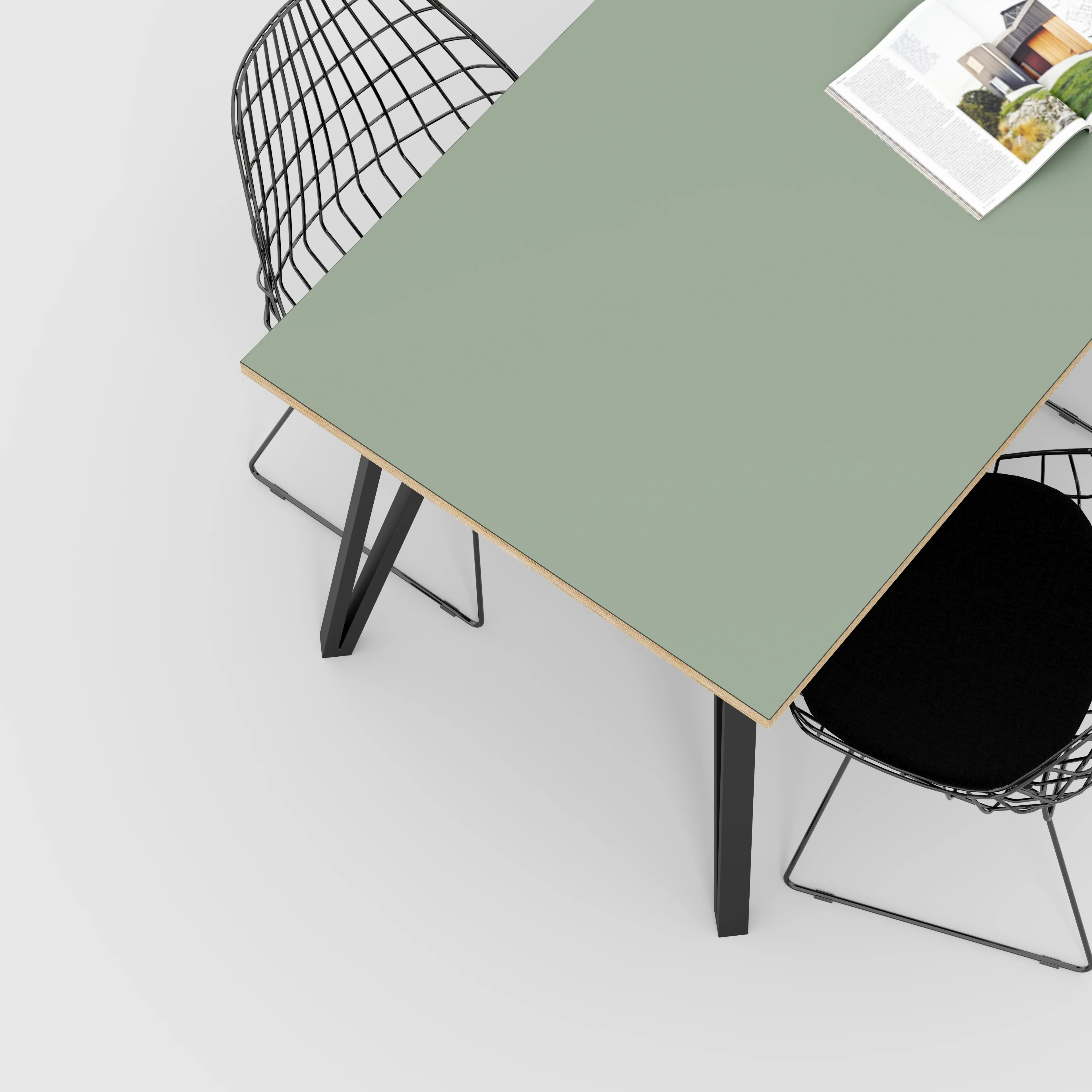 Plywood Table with Black Box Hairpin Legs - Formica Green Slate - 1600(w) x 800(d) x 735(h) - Image 3