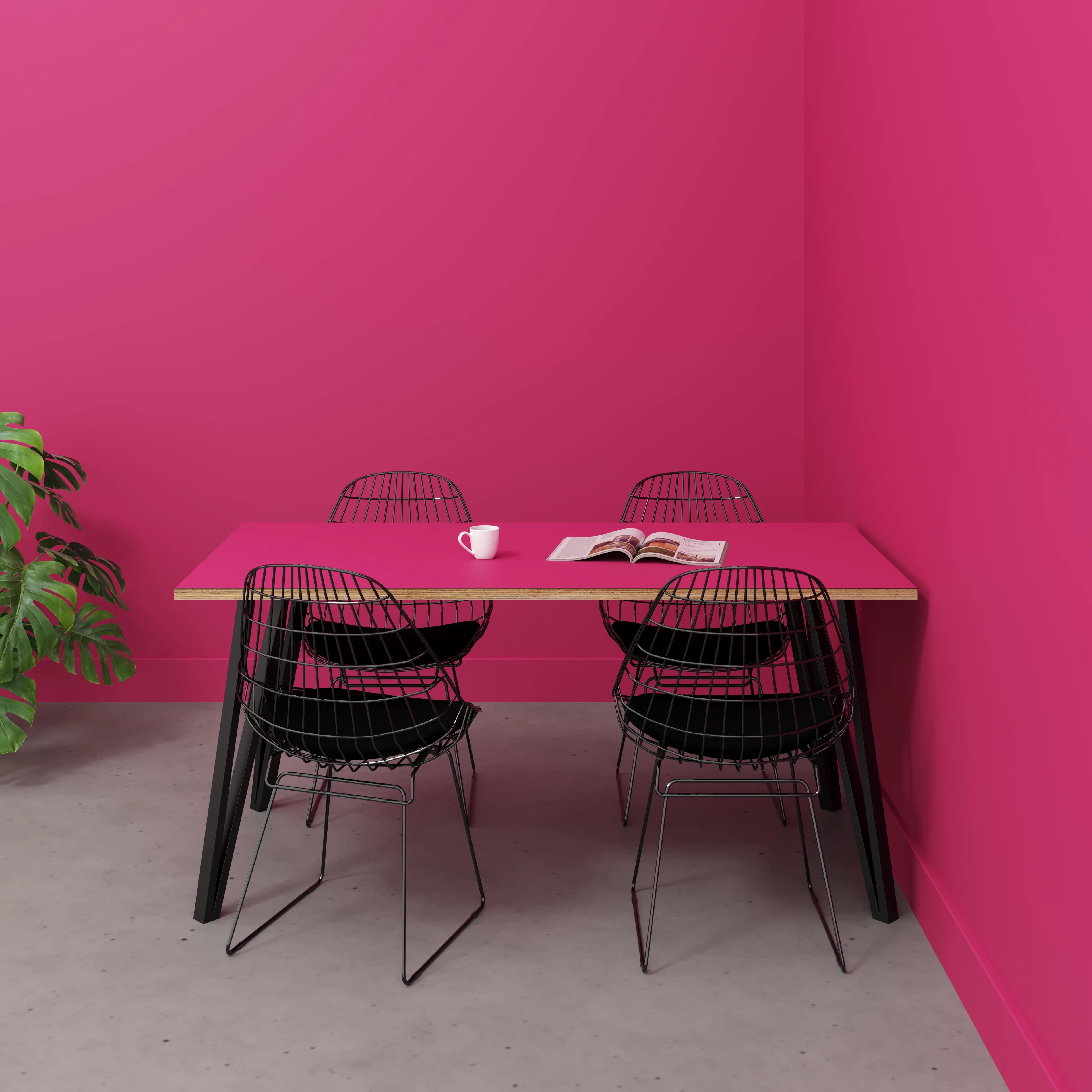 Plywood Table with Black Box Hairpin Legs - Formica Juicy Pink - 1600(w) x 800(d) x 735(h) - Image 2