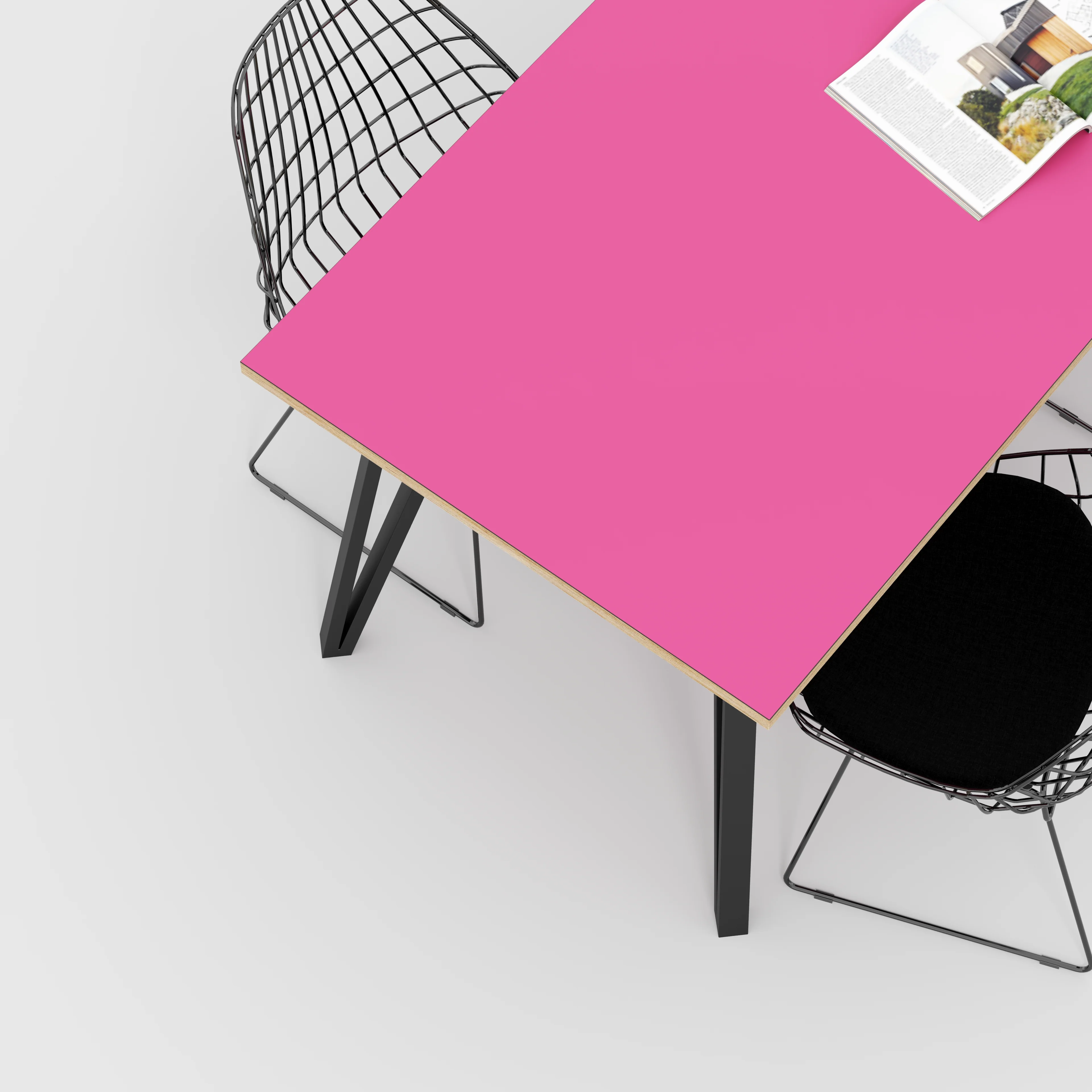 Plywood Table with Black Box Hairpin Legs - Formica Juicy Pink - 1600(w) x 800(d) x 735(h) - Image 3