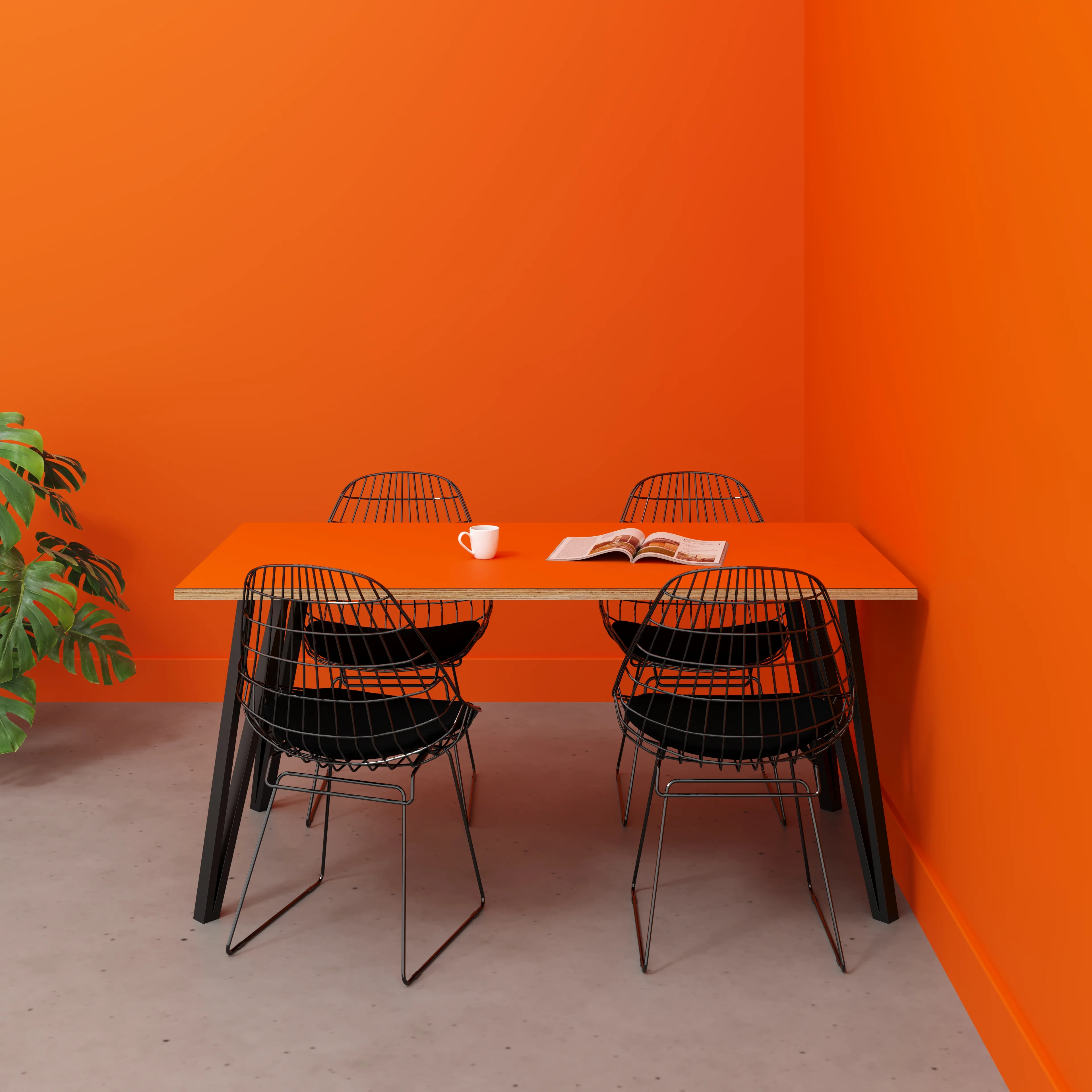 Plywood Table with Black Box Hairpin Legs - Formica Levante Orange - 1600(w) x 800(d) x 735(h) - Image 2