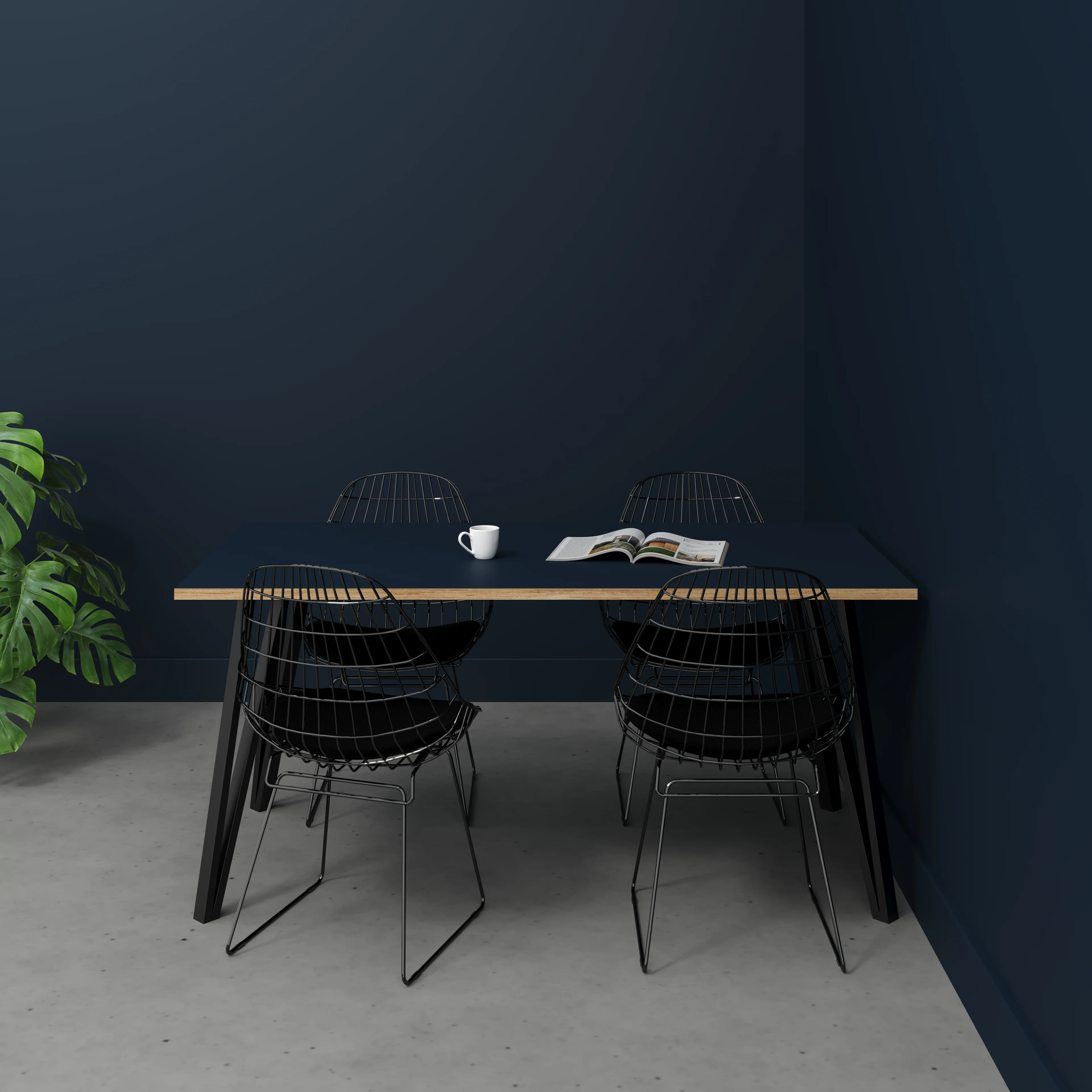 Plywood Table with Black Box Hairpin Legs - Formica Night Sea Blue - 1600(w) x 800(d) x 735(h) - Image 2