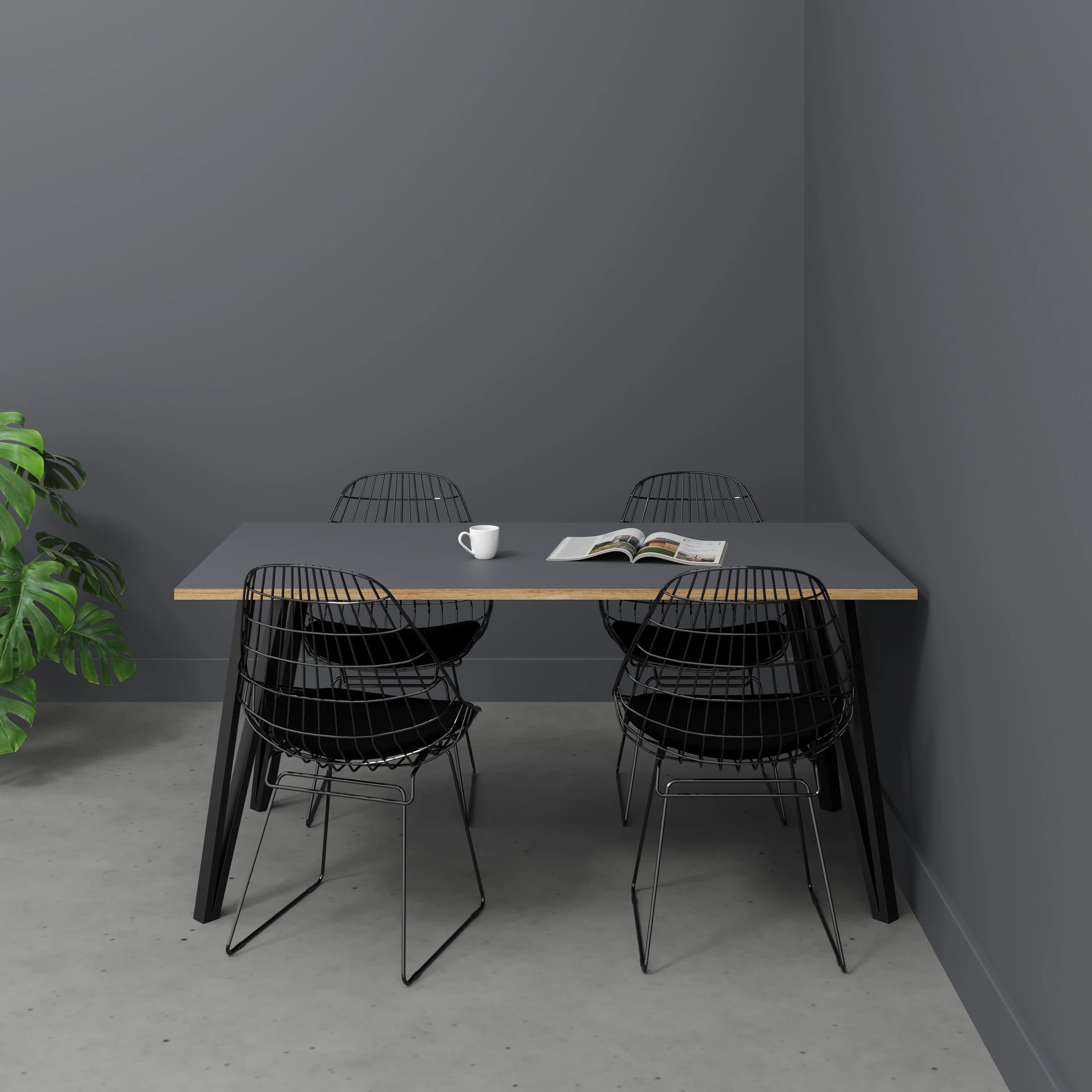 Plywood Table with Black Box Hairpin Legs - Formica Tornado Grey - 1600(w) x 800(d) x 735(h) - Image 2