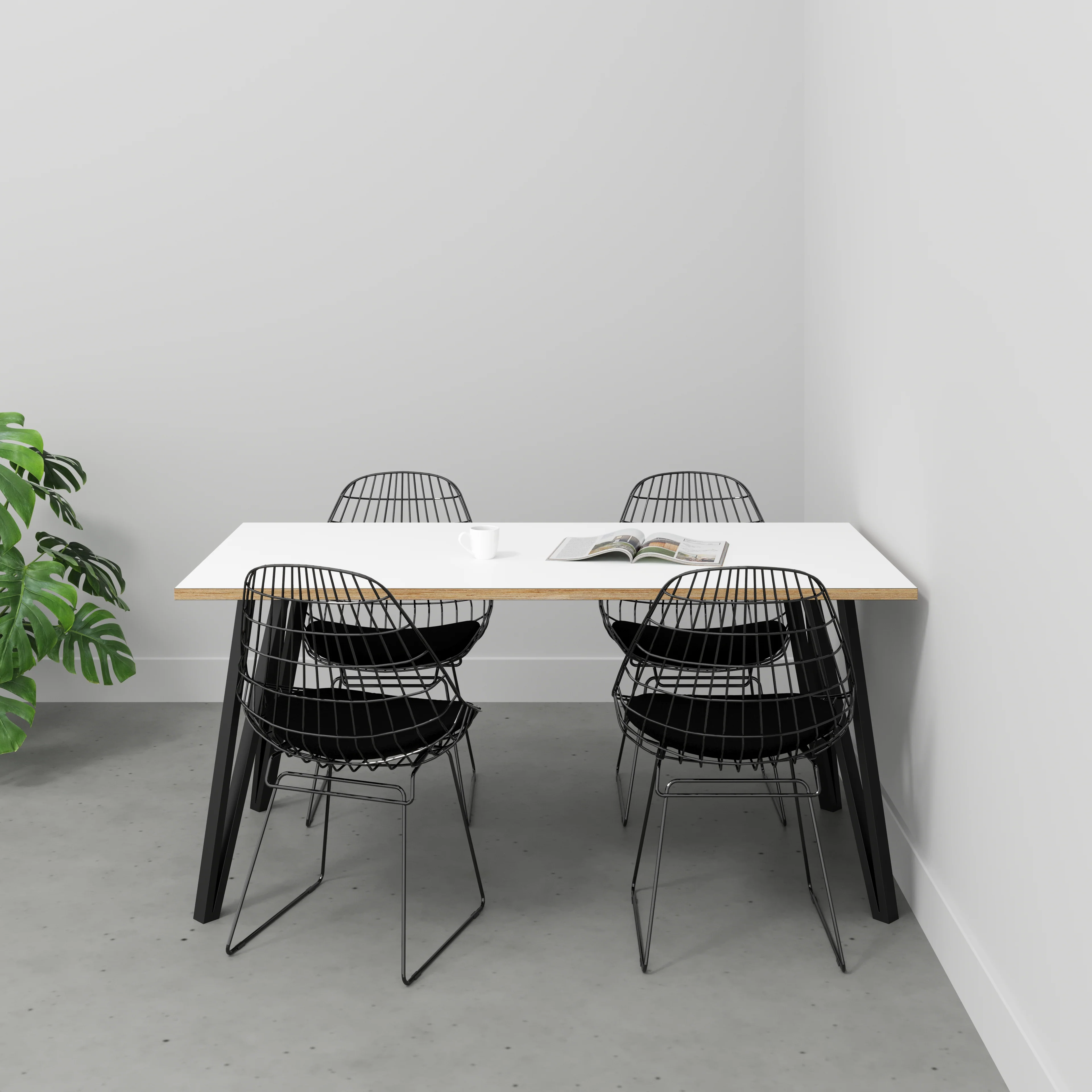 Plywood Table with Black Box Hairpin Legs - Formica White - 1600(w) x 800(d) x 735(h) - Image 2