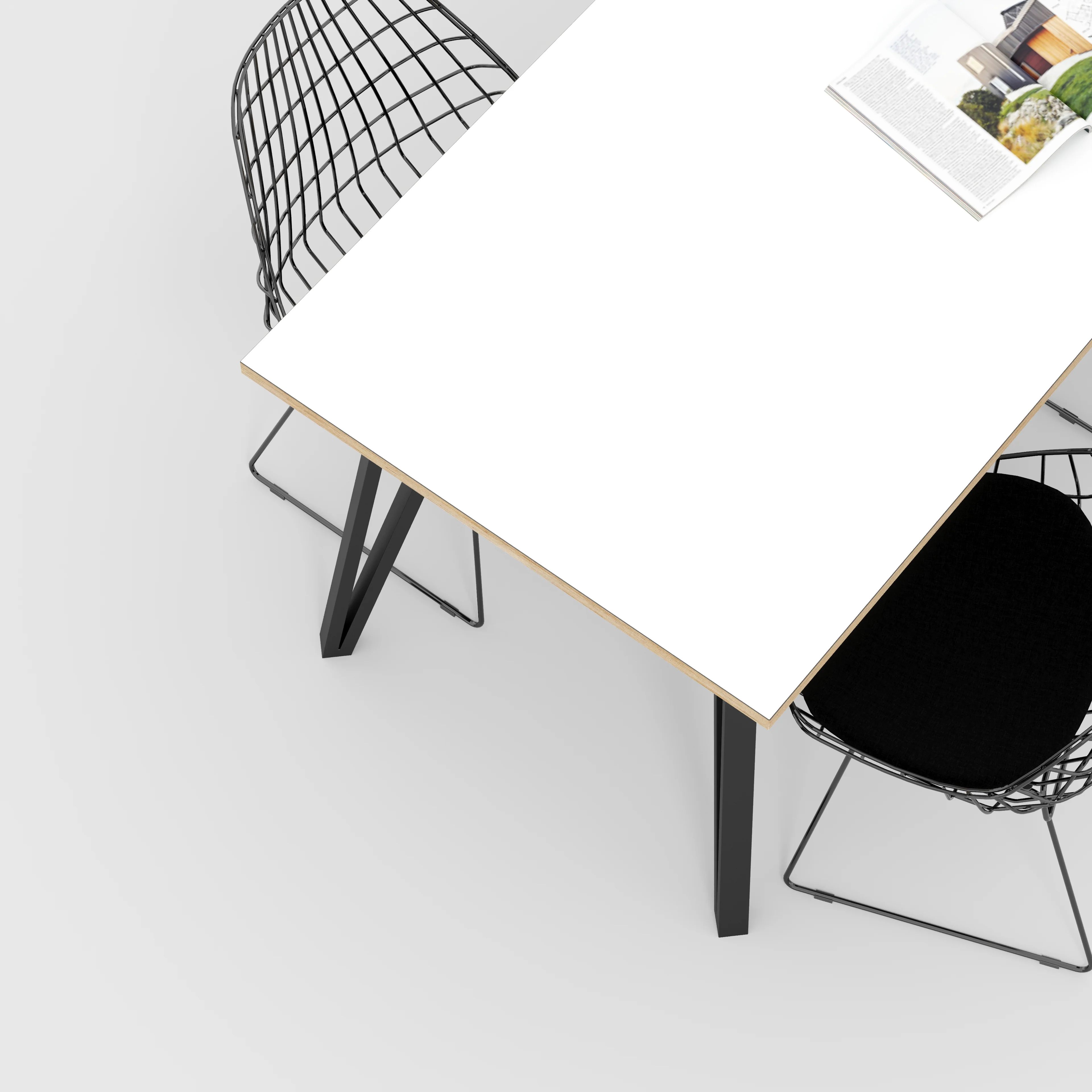 Plywood Table with Black Box Hairpin Legs - Formica White - 1600(w) x 800(d) x 735(h) - Image 3