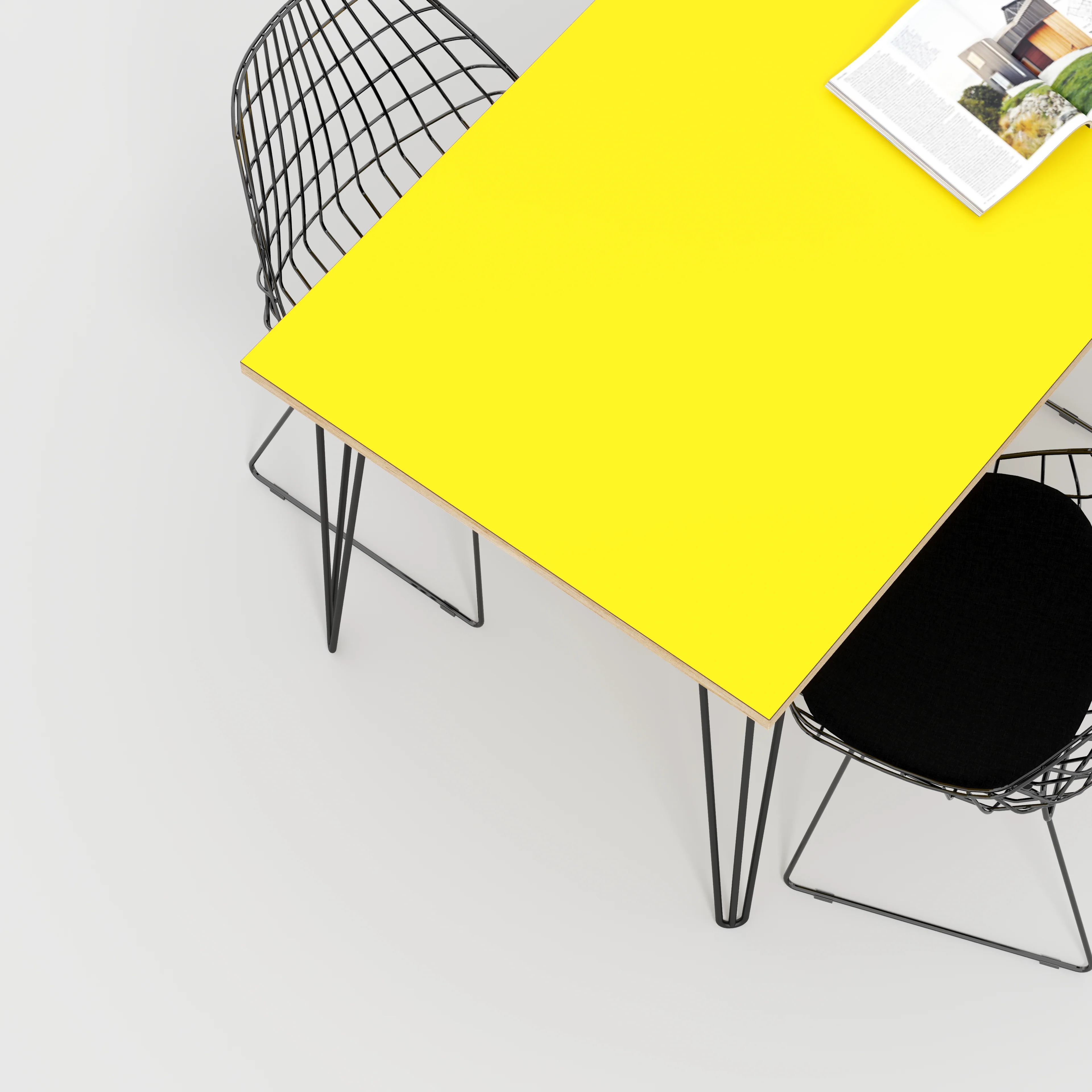 Plywood Table with Black Hairpin Legs - Formica Chrome Yellow - 1600(w) x 800(d) - Image 3