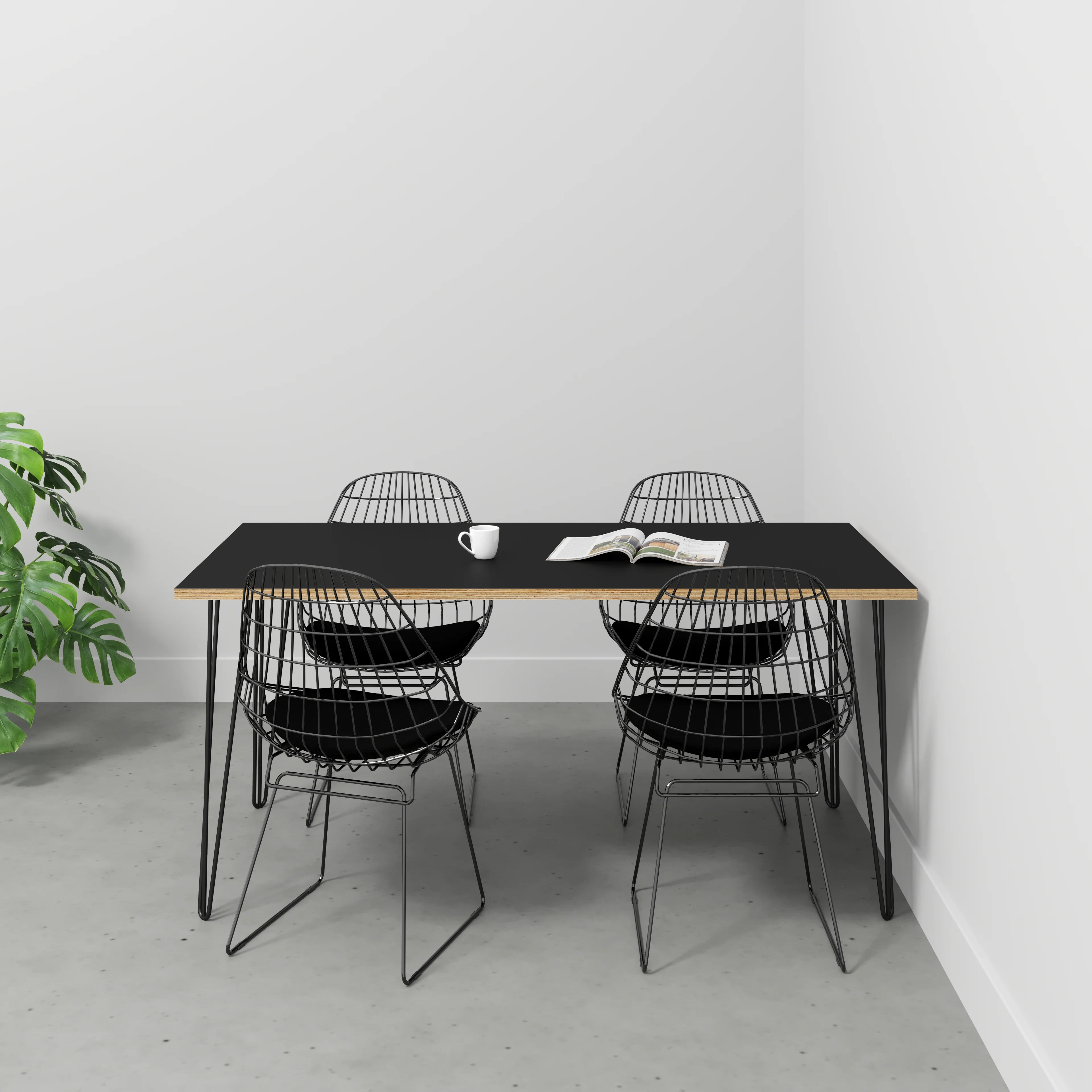Plywood Table with Black Hairpin Legs - Formica Diamond Black - 1600(w) x 800(d) - Image 2