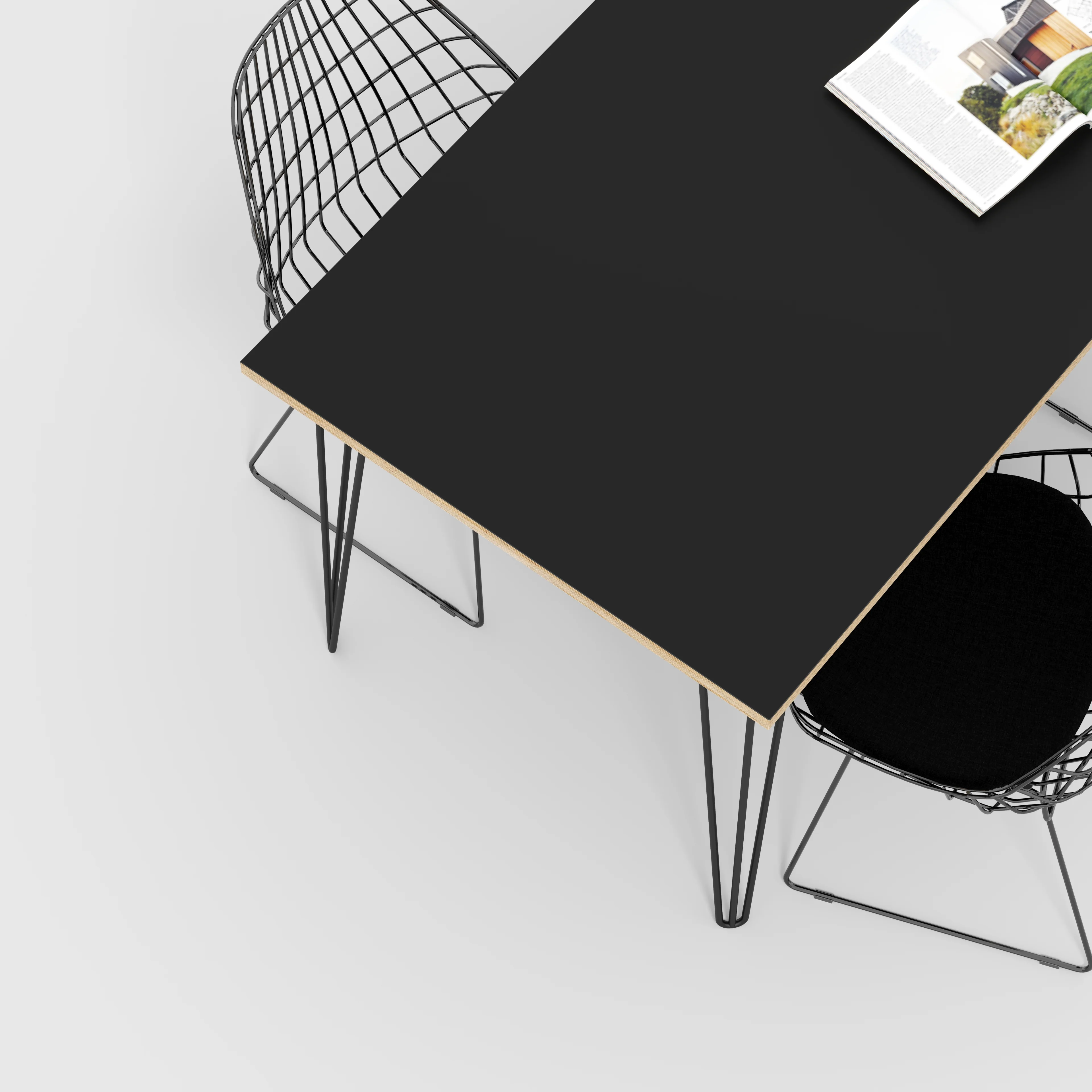 Plywood Table with Black Hairpin Legs - Formica Diamond Black - 1600(w) x 800(d) - Image 3