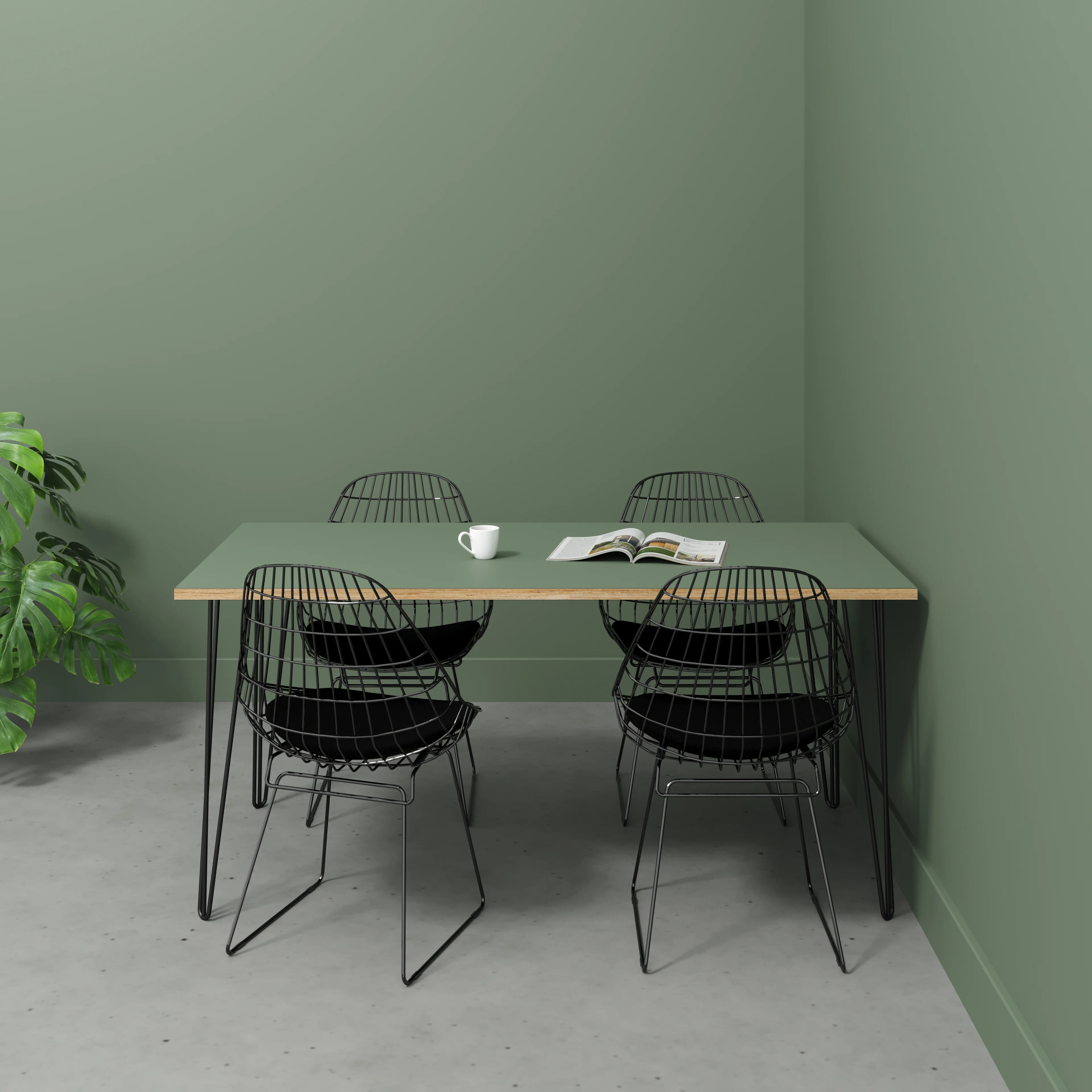 Plywood Table with Black Hairpin Legs - Formica Green Slate - 1600(w) x 800(d) - Image 2
