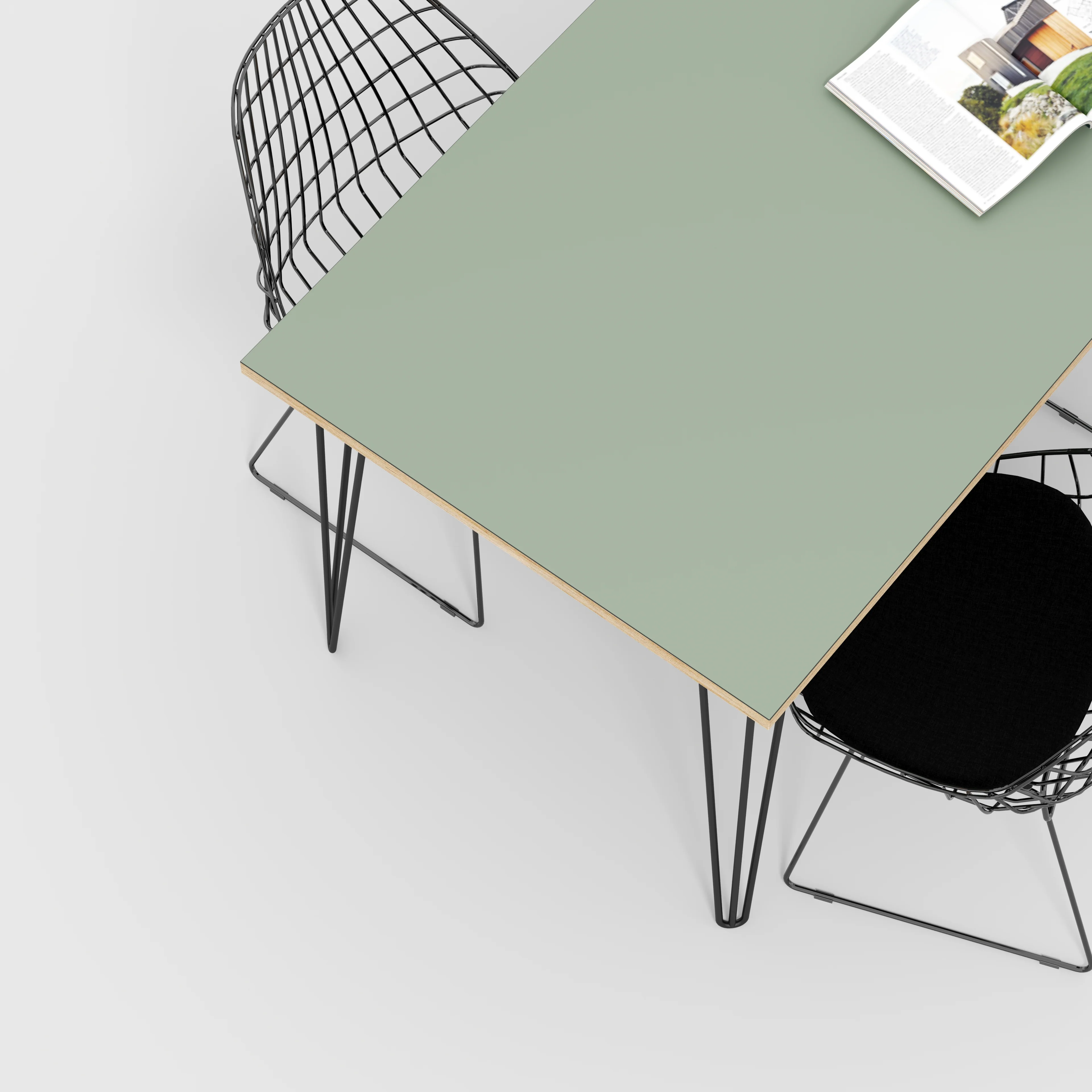Plywood Table with Black Hairpin Legs - Formica Green Slate - 1600(w) x 800(d) - Image 3