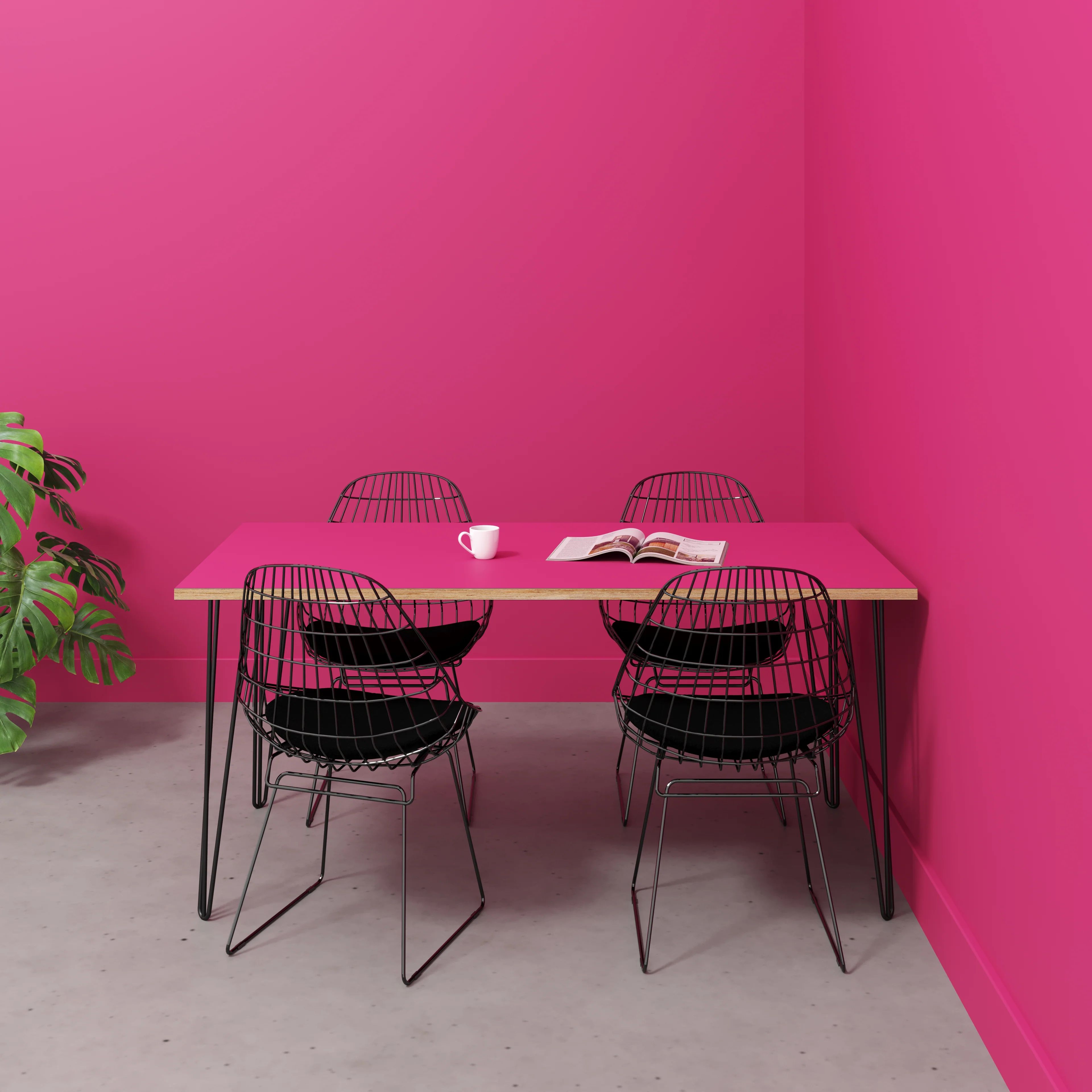 Plywood Table with Black Hairpin Legs - Formica Juicy Pink - 1600(w) x 800(d) - Image 2