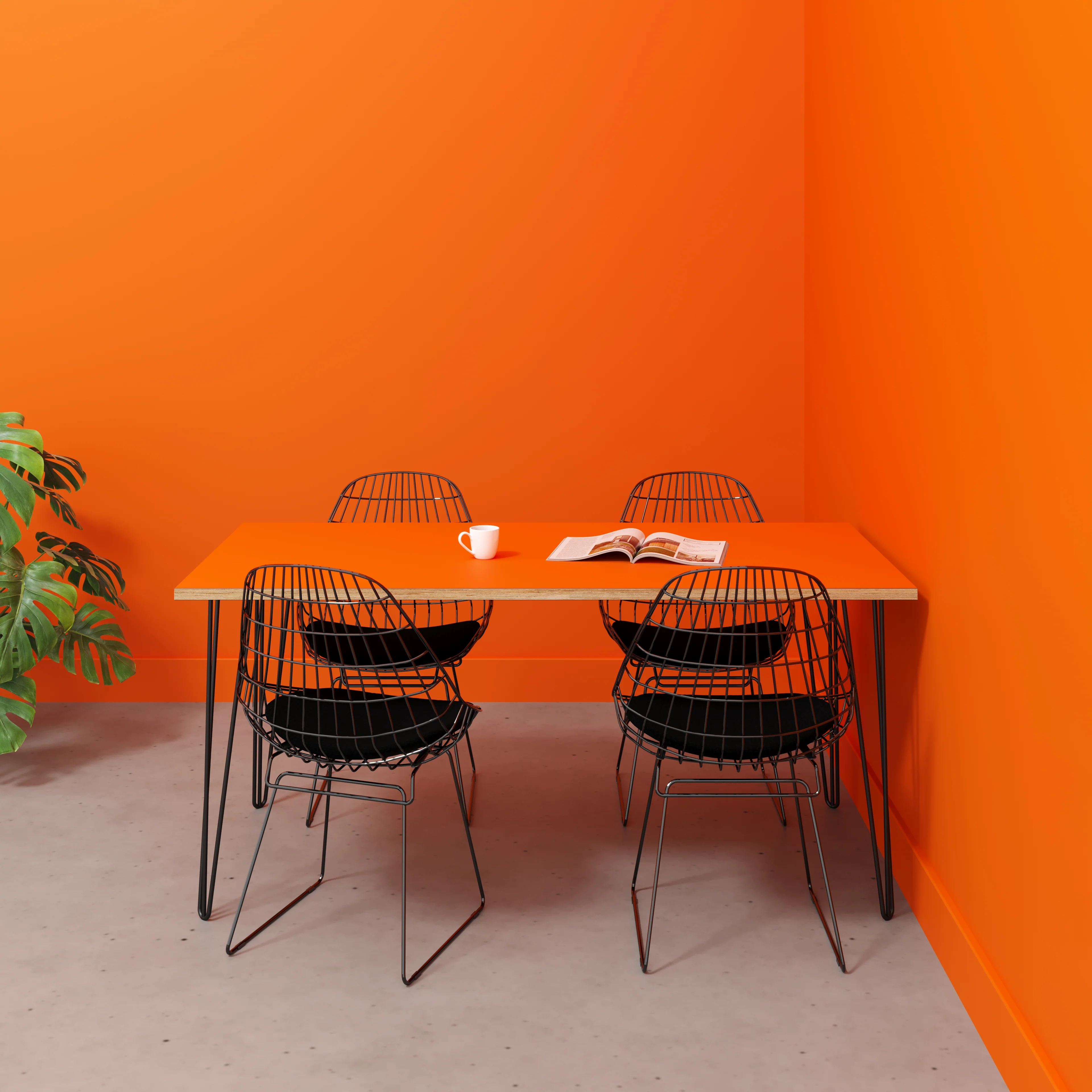 Plywood Table with Black Hairpin Legs - Formica Levante Orange - 1600(w) x 800(d) - Image 2