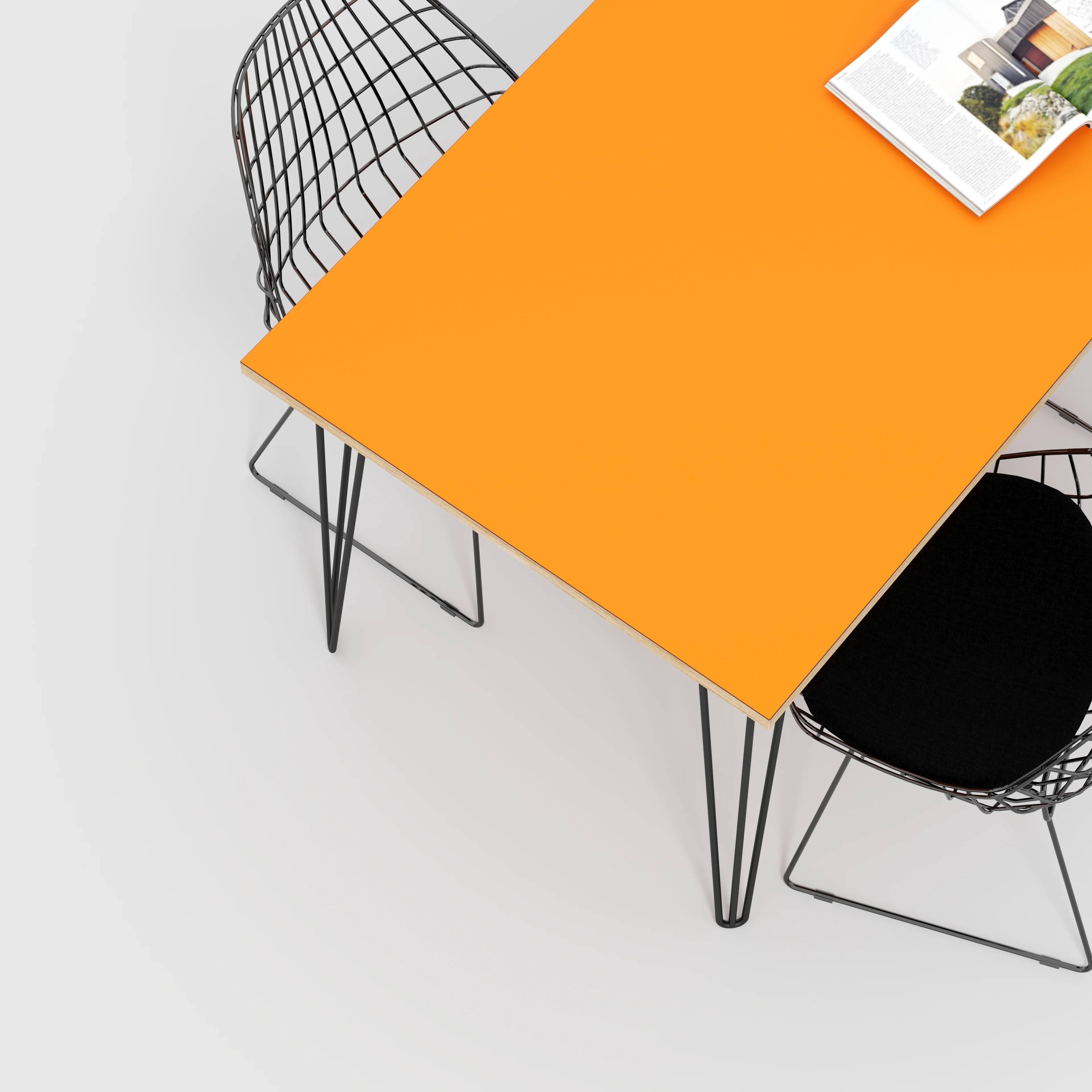 Plywood Table with Black Hairpin Legs - Formica Levante Orange - 1600(w) x 800(d) - Image 3