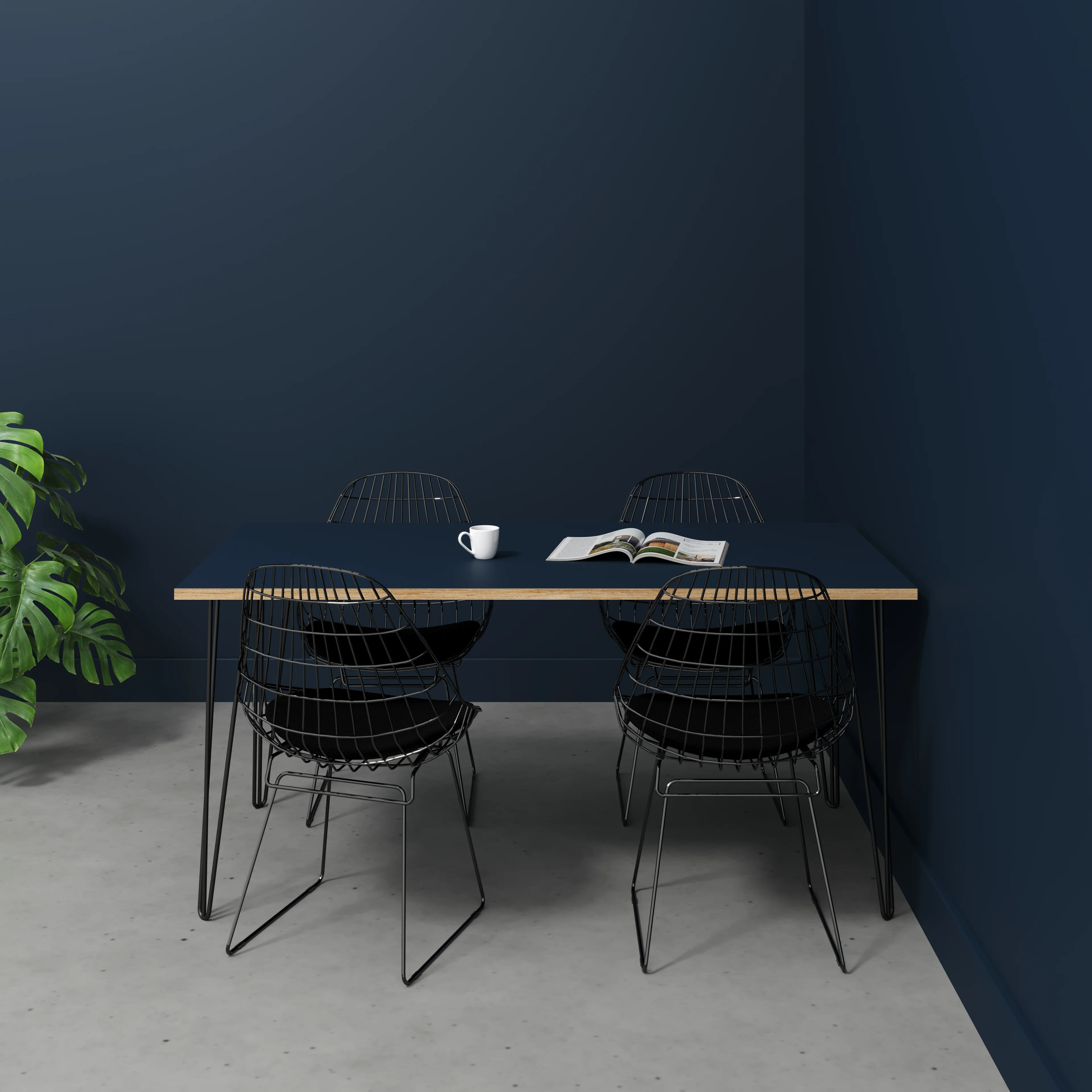 Plywood Table with Black Hairpin Legs - Formica Night Sea Blue - 1600(w) x 800(d) - Image 2