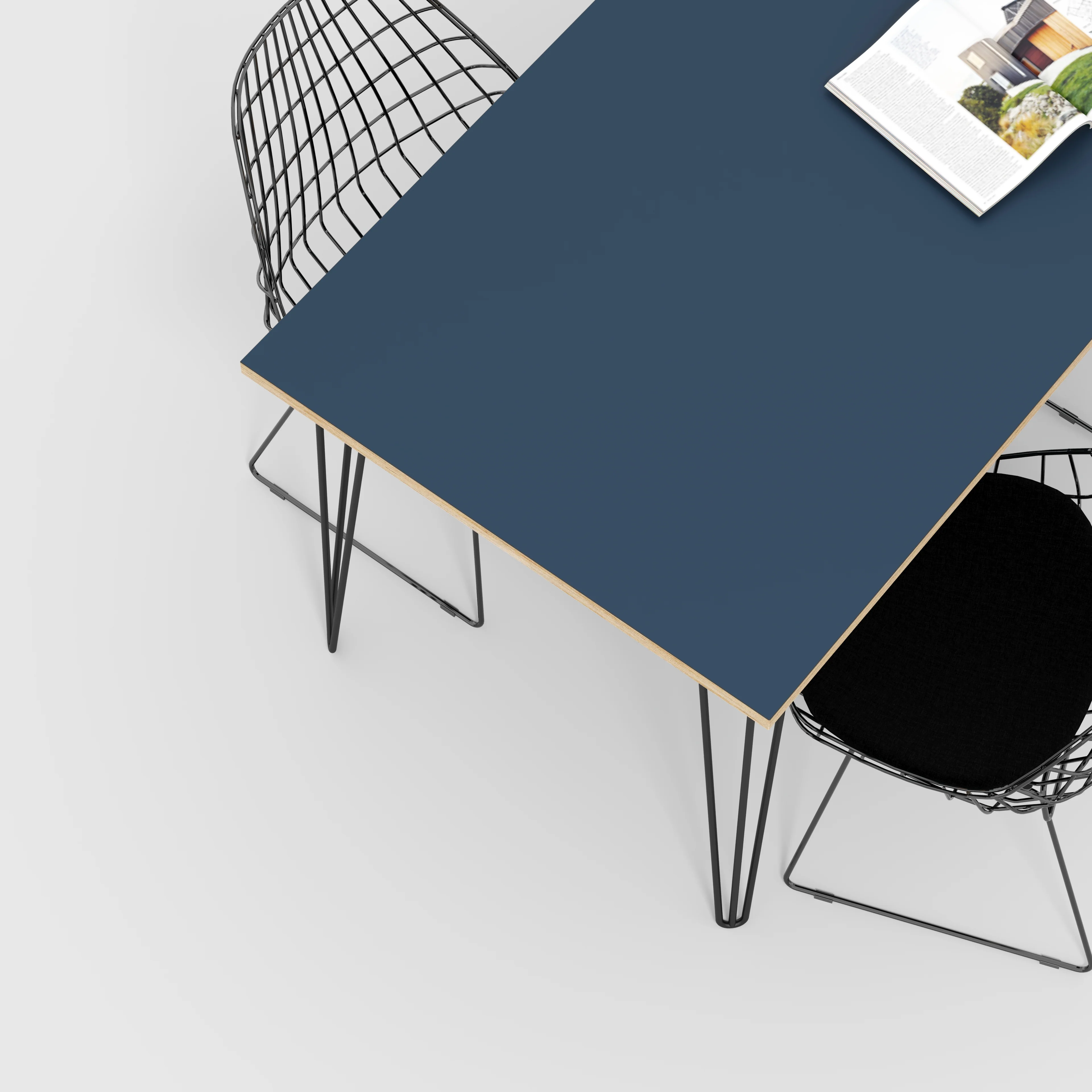 Plywood Table with Black Hairpin Legs - Formica Night Sea Blue - 1600(w) x 800(d) - Image 3