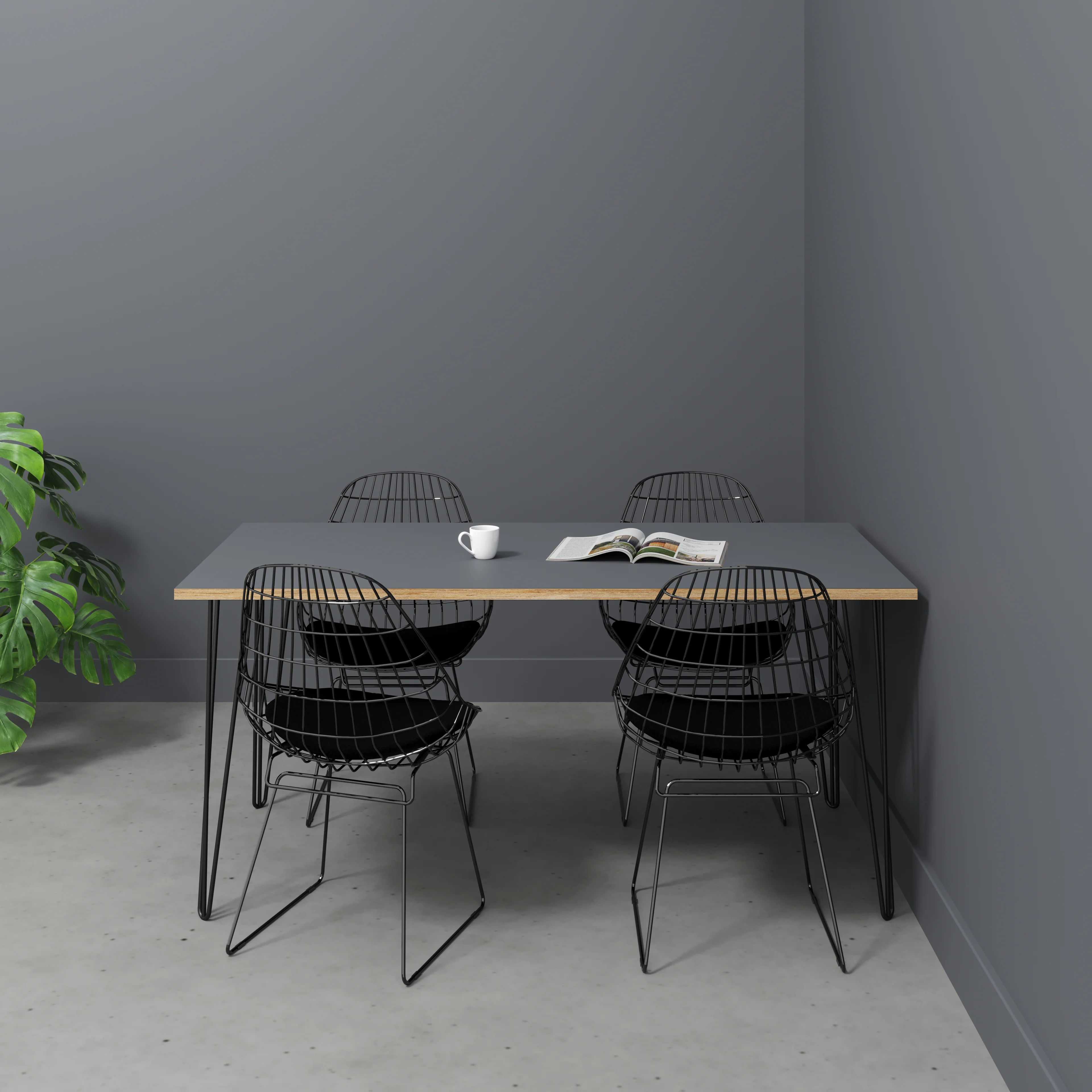 Plywood Table with Black Hairpin Legs - Formica Tornado Grey - 1600(w) x 800(d) - Image 2