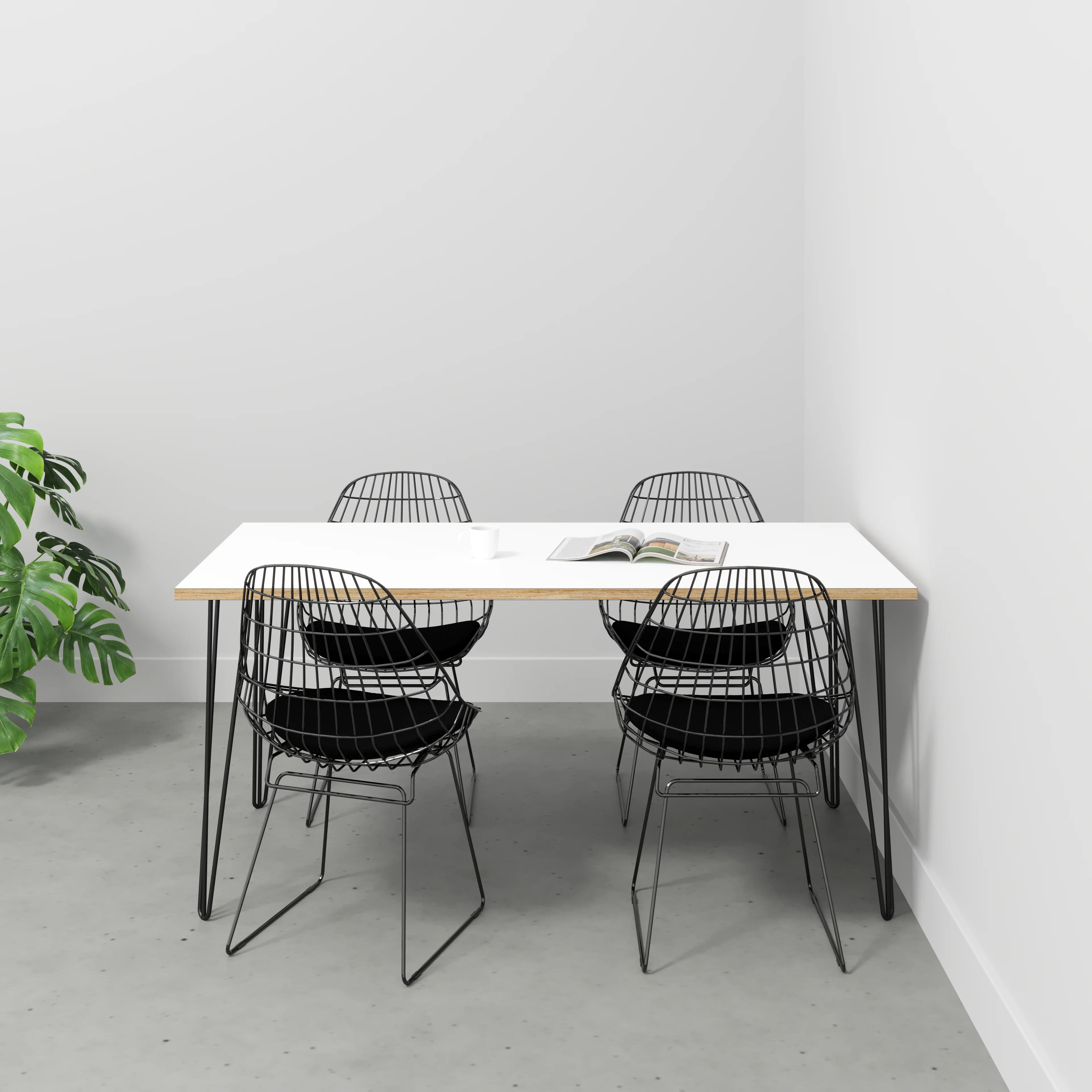 Plywood Table with Black Hairpin Legs - Formica White - 1600(w) x 800(d) - Image 2