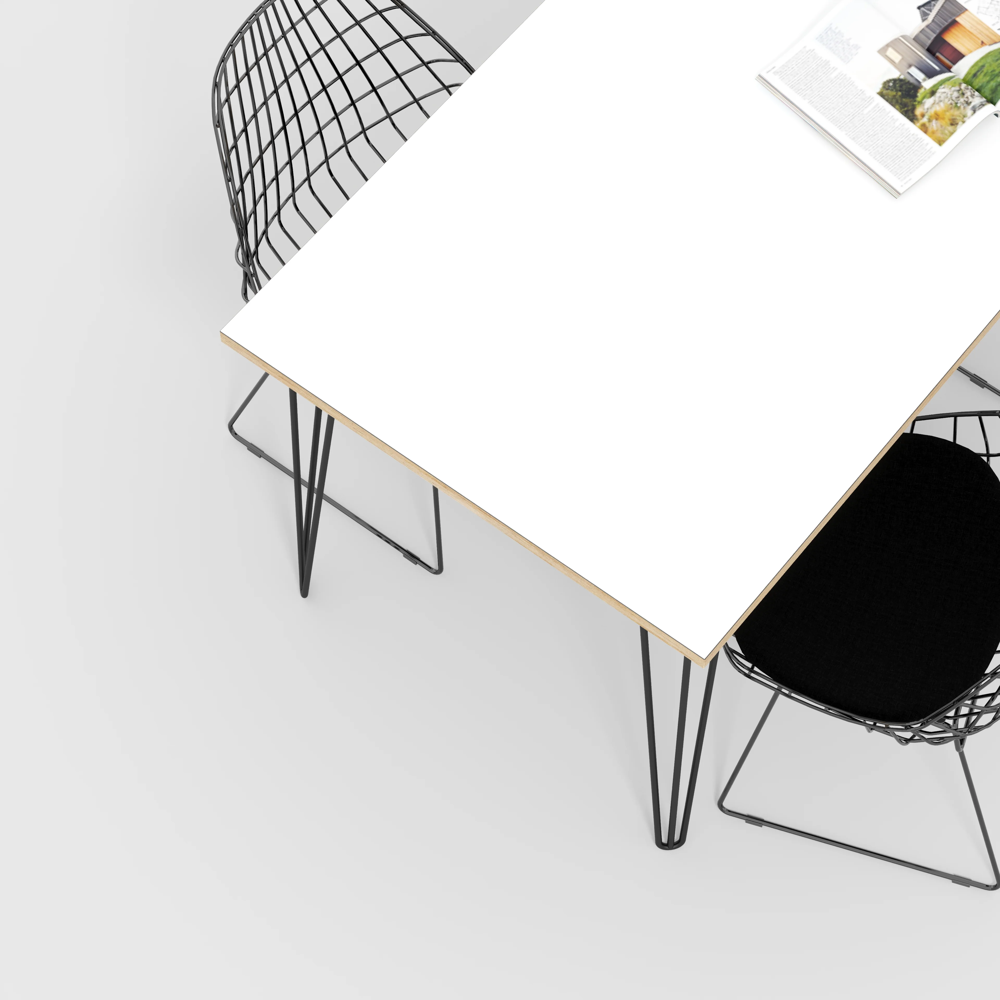 Plywood Table with Black Hairpin Legs - Formica White - 1600(w) x 800(d) - Image 3