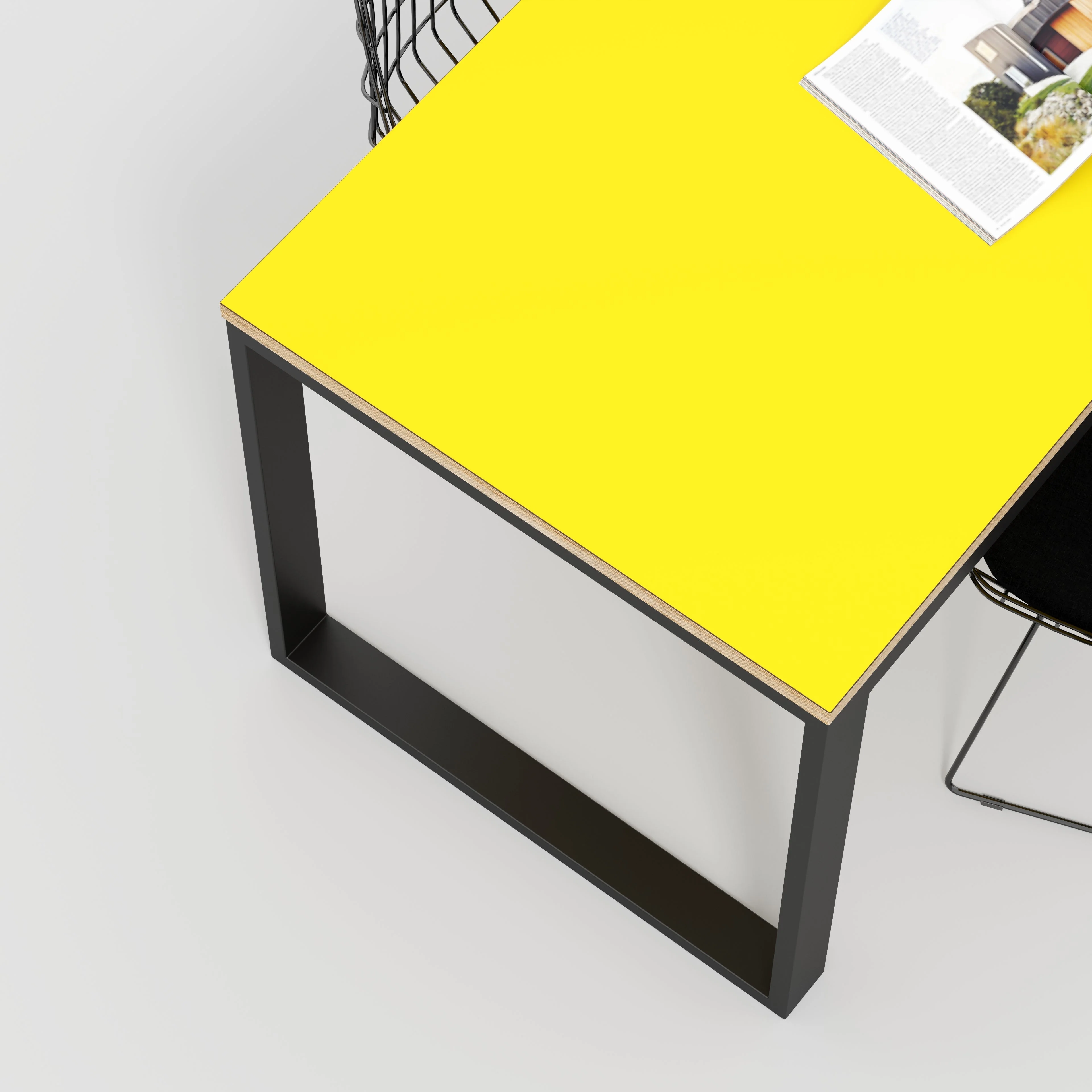 Plywood Table with Black Industrial Frame - Formica Chrome Yellow - 1800(w) x 745(d) x 735(h) - Image 3