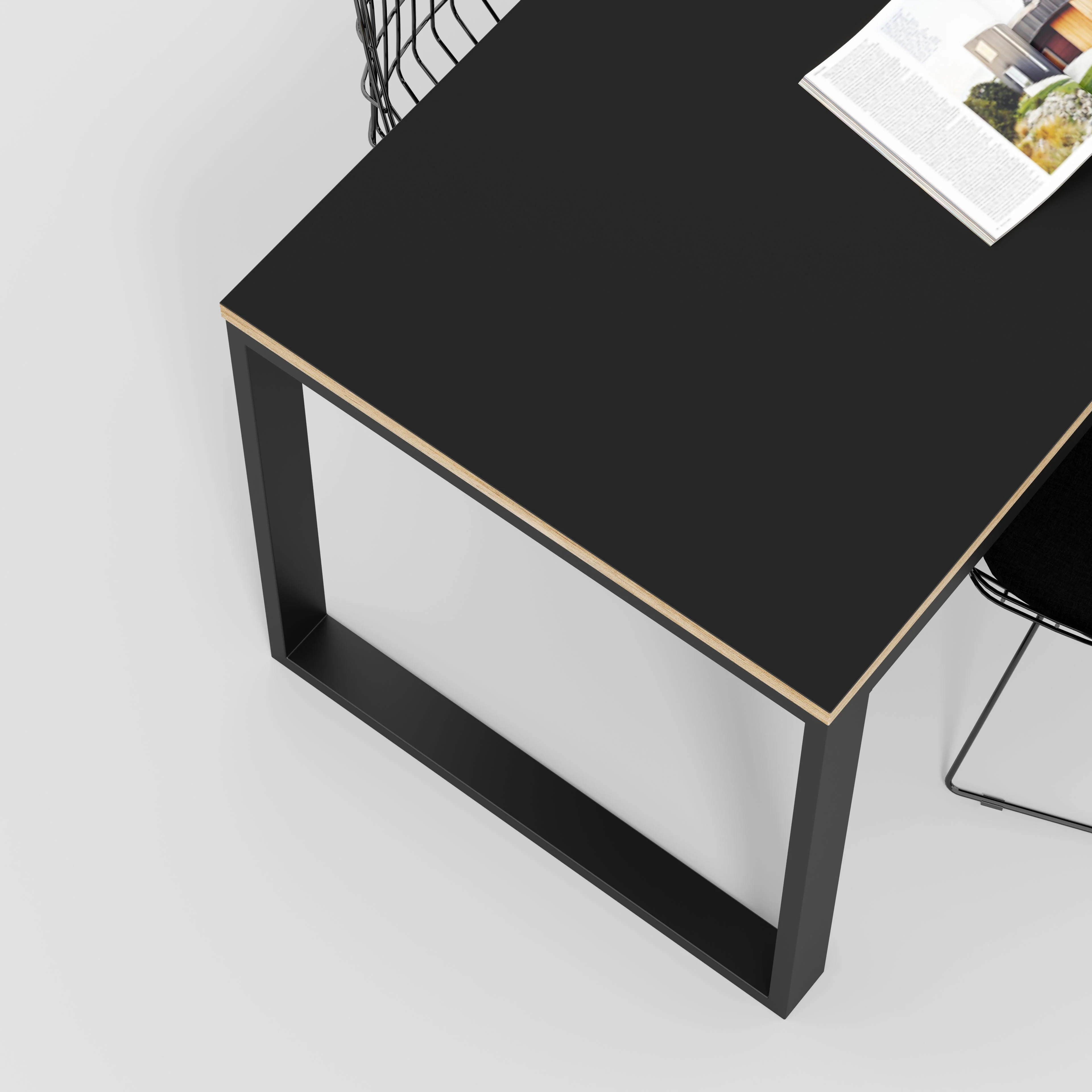 Plywood Table with Black Industrial Frame - Formica Diamond Black - 2400(w) x 745(d) x 735(h) - Image 3