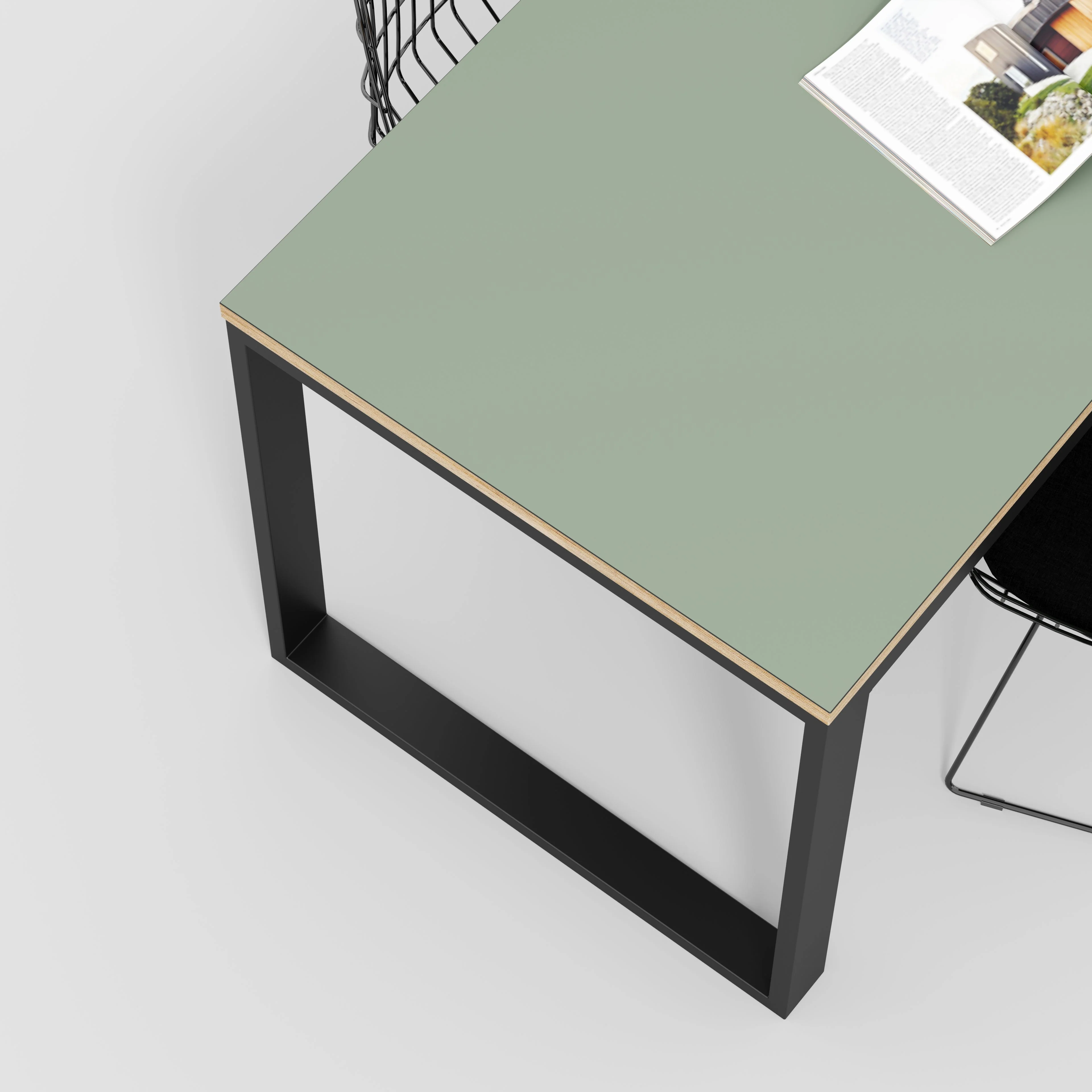 Plywood Table with Black Industrial Frame - Formica Green Slate - 1800(w) x 745(d) x 735(h) - Image 3