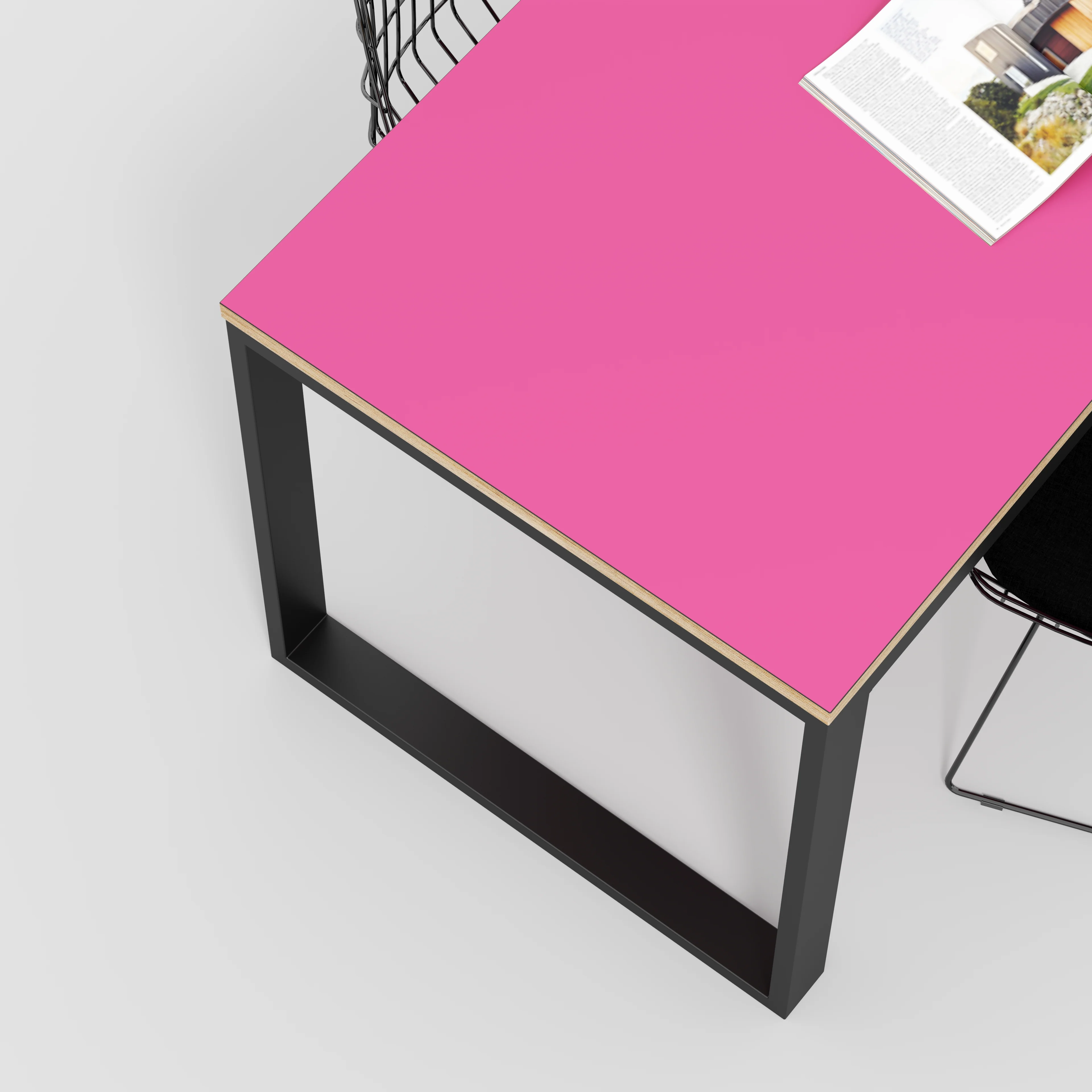 Plywood Table with Black Industrial Frame - Formica Juicy Pink - 1200(w) x 745(d) x 735(h) - Image 3