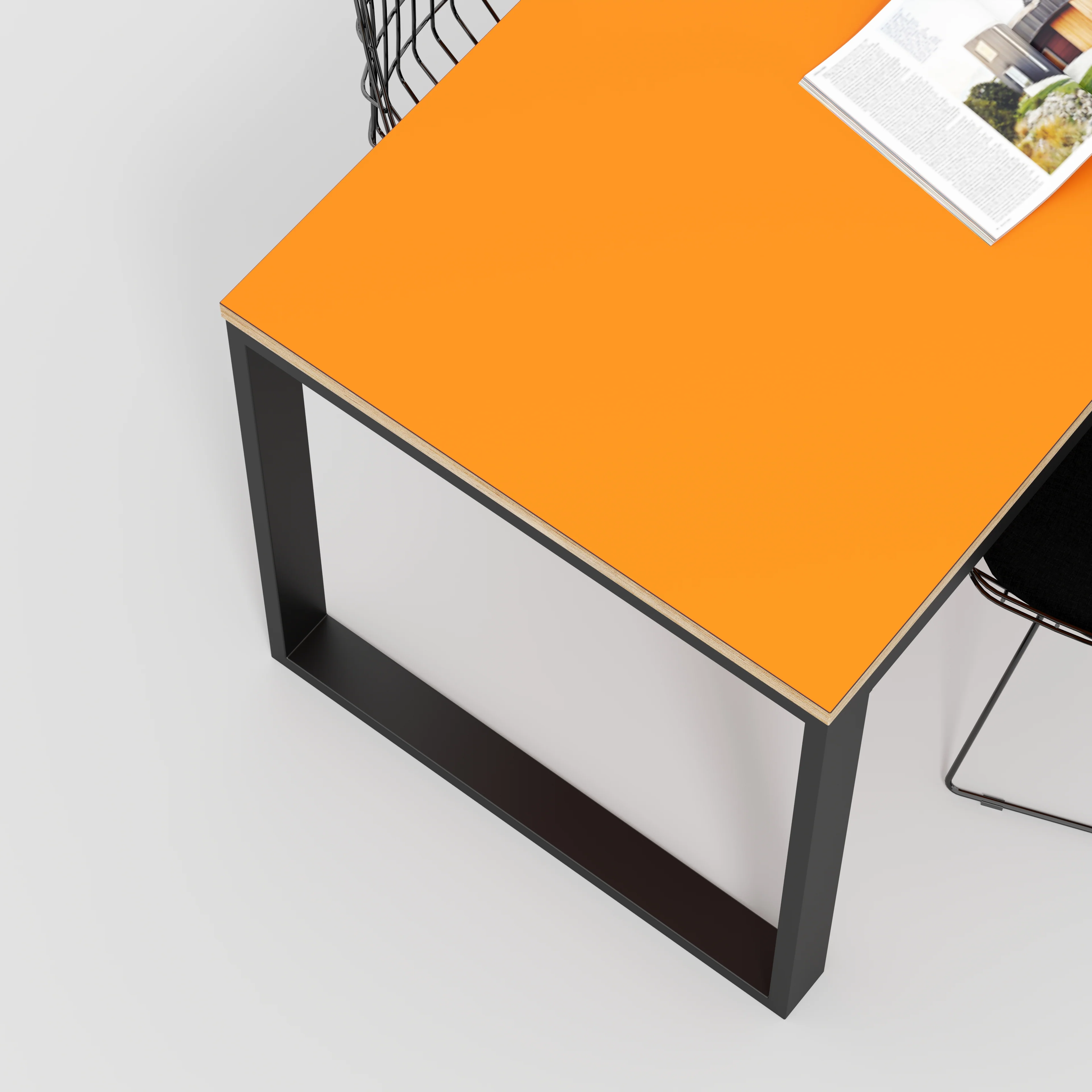 Plywood Table with Black Industrial Frame - Formica Levante Orange - 1200(w) x 745(d) x 735(h) - Image 3
