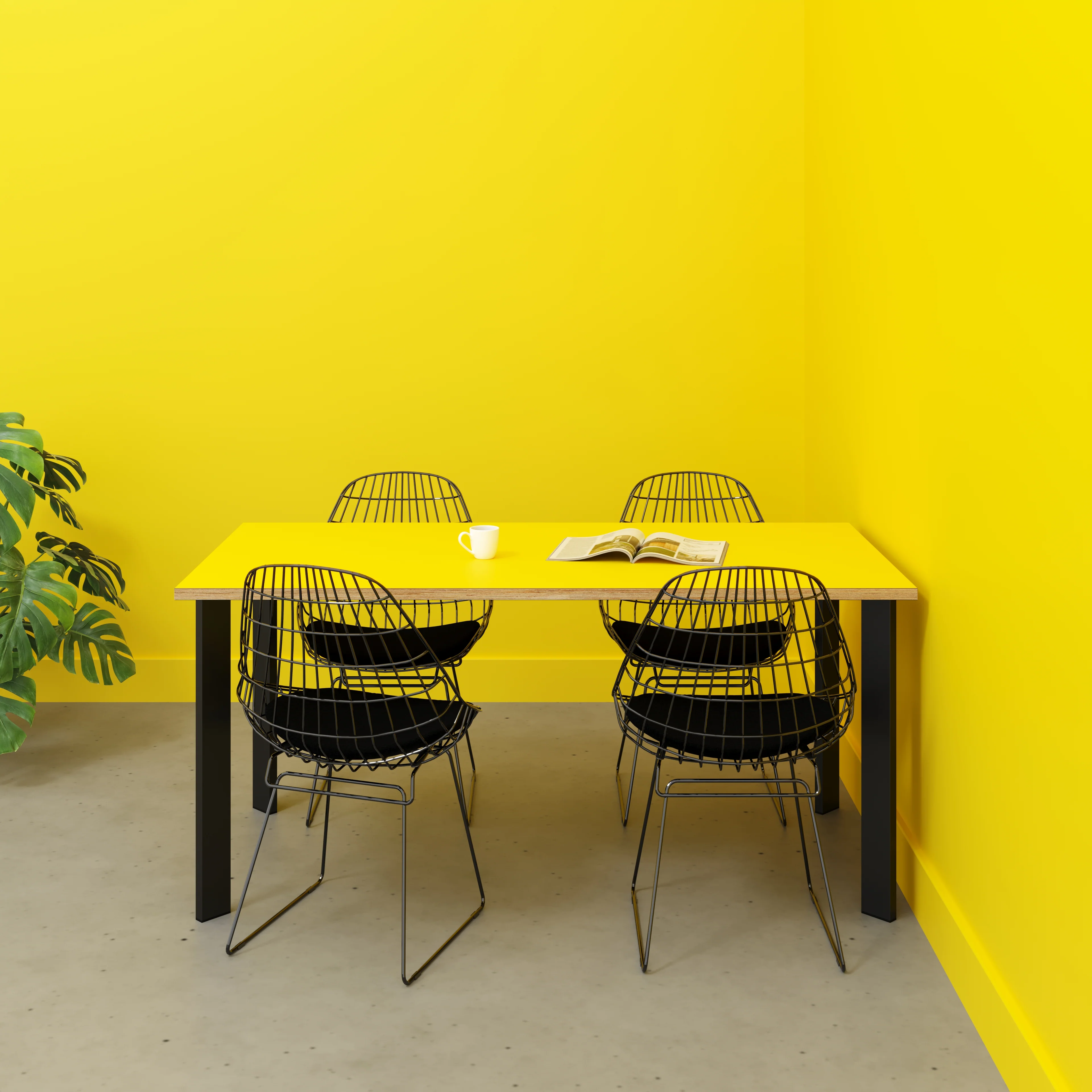 Plywood Table with Black Rectangular Single Pin Legs - Formica Chrome Yellow - 1600(w) x 800(d) x 735(h) - Image 2