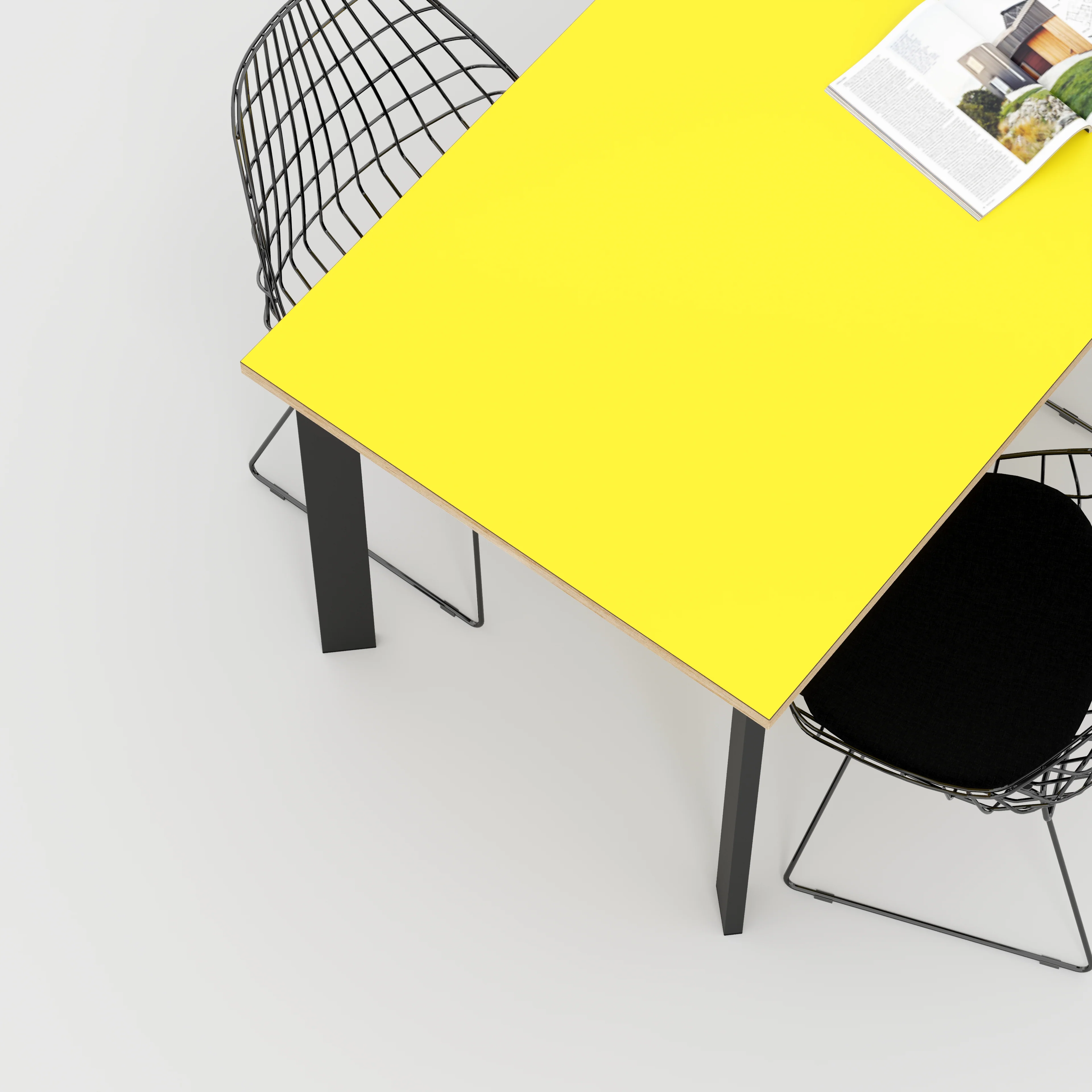 Plywood Table with Black Rectangular Single Pin Legs - Formica Chrome Yellow - 1600(w) x 800(d) x 735(h) - Image 3