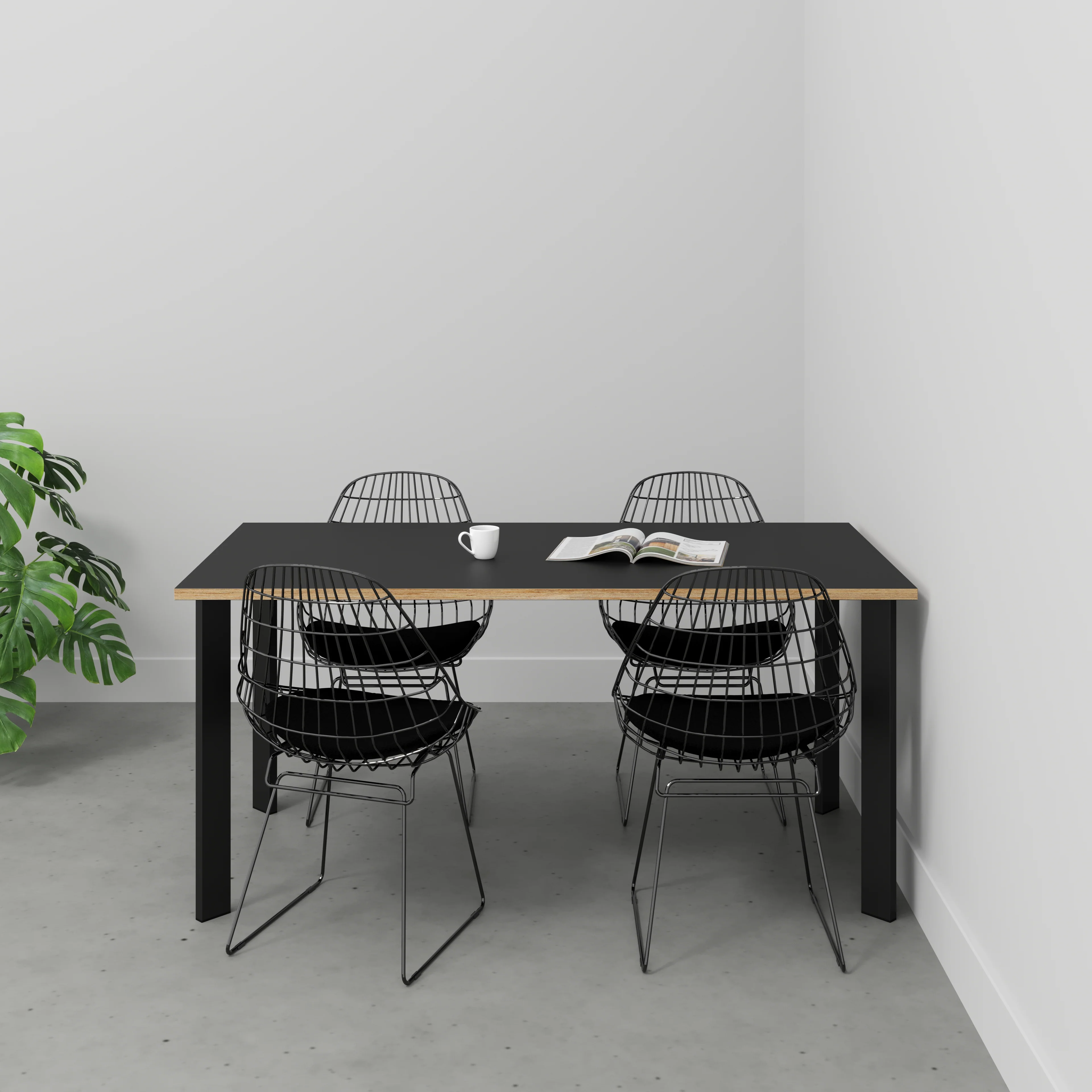 Plywood Table with Black Rectangular Single Pin Legs - Formica Diamond Black - 1600(w) x 800(d) x 735(h) - Image 2