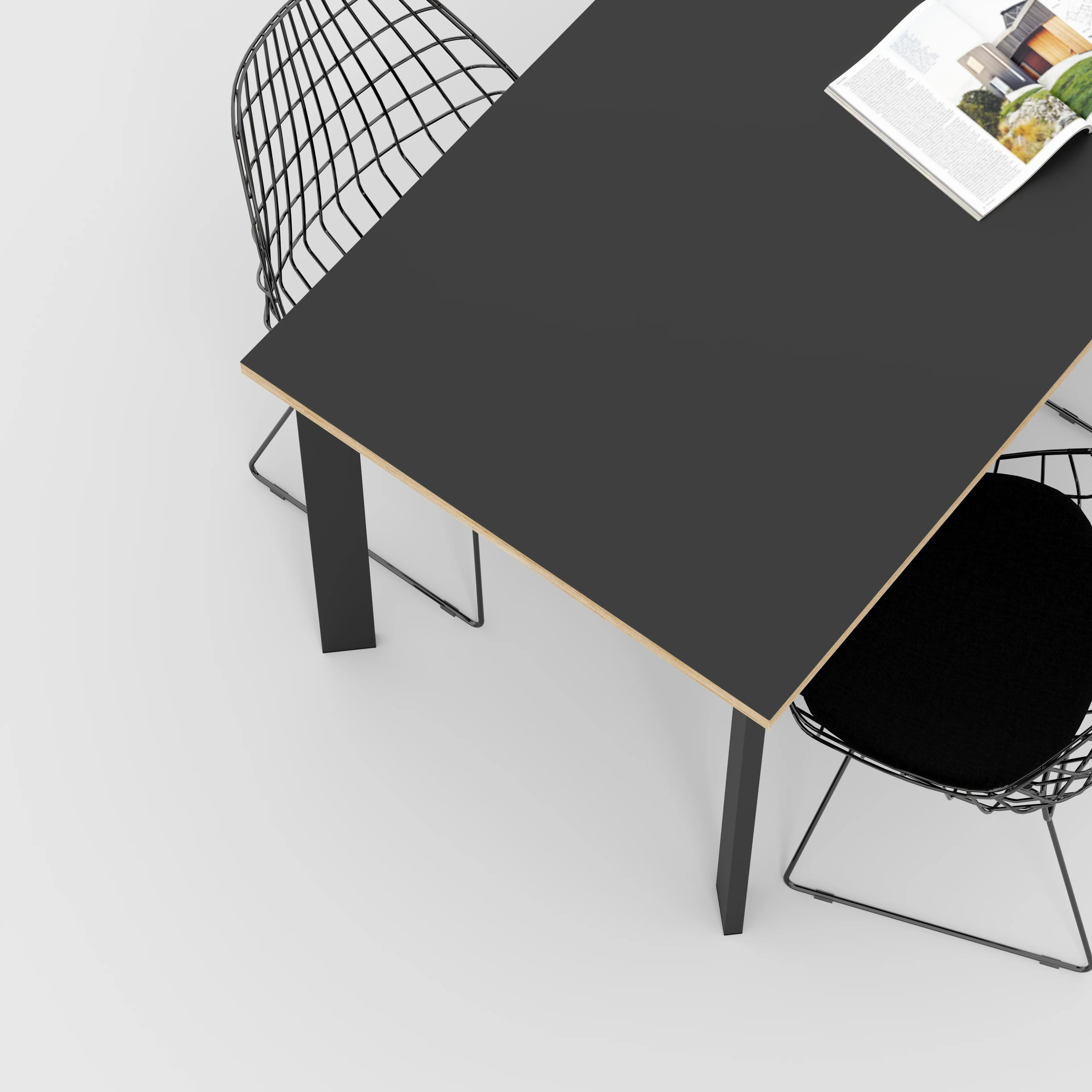 Plywood Table with Black Rectangular Single Pin Legs - Formica Diamond Black - 1600(w) x 800(d) x 735(h) - Image 3
