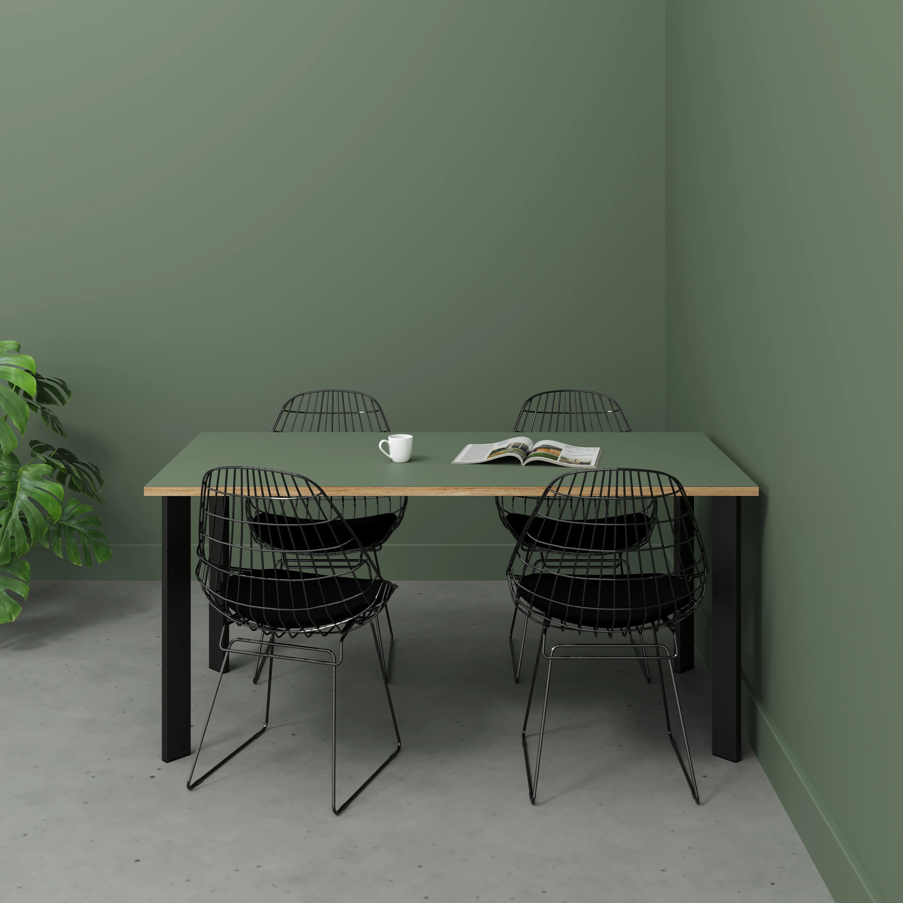 Plywood Table with Black Rectangular Single Pin Legs - Formica Green Slate - 1600(w) x 800(d) x 735(h) - Image 2