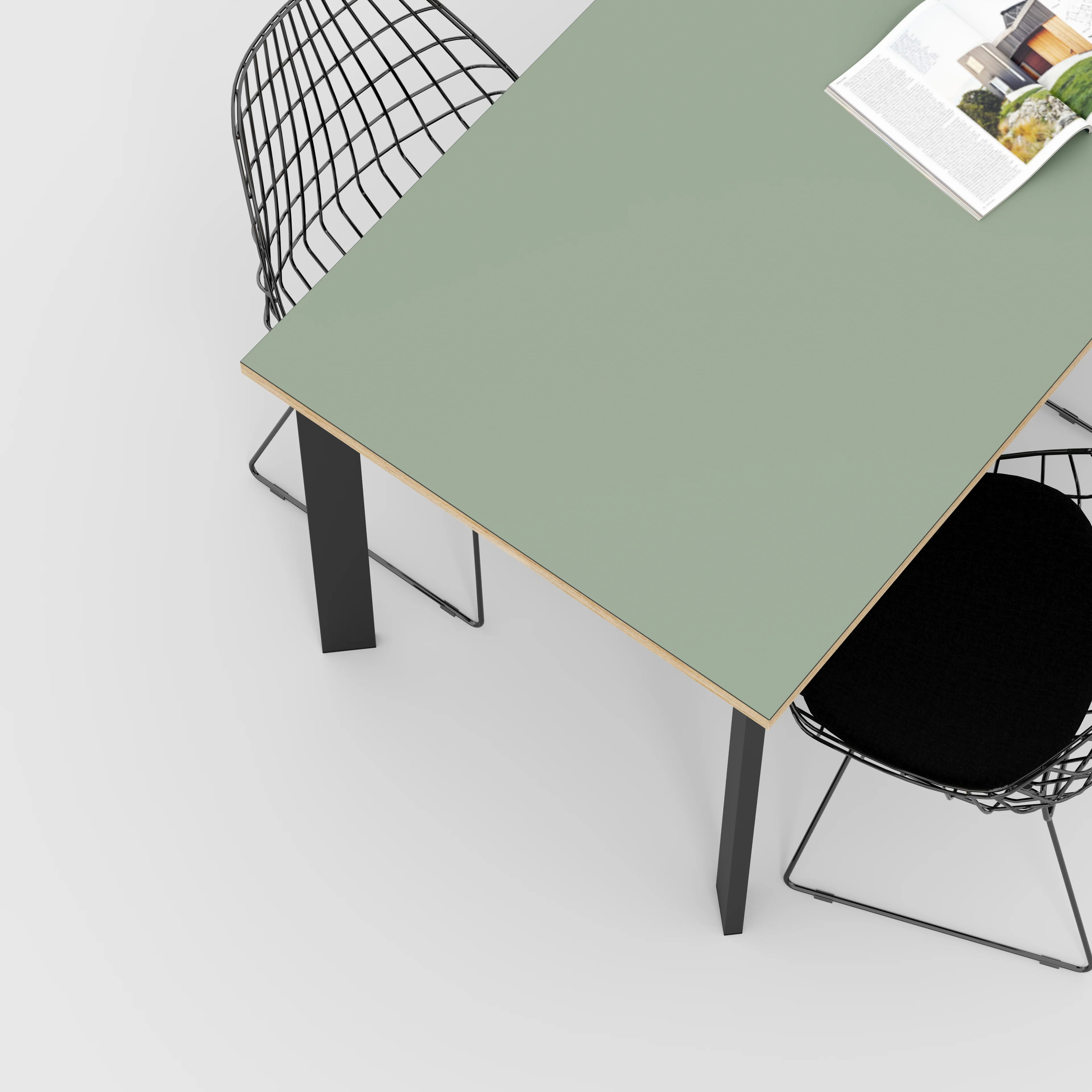 Plywood Table with Black Rectangular Single Pin Legs - Formica Green Slate - 1600(w) x 800(d) x 735(h) - Image 3