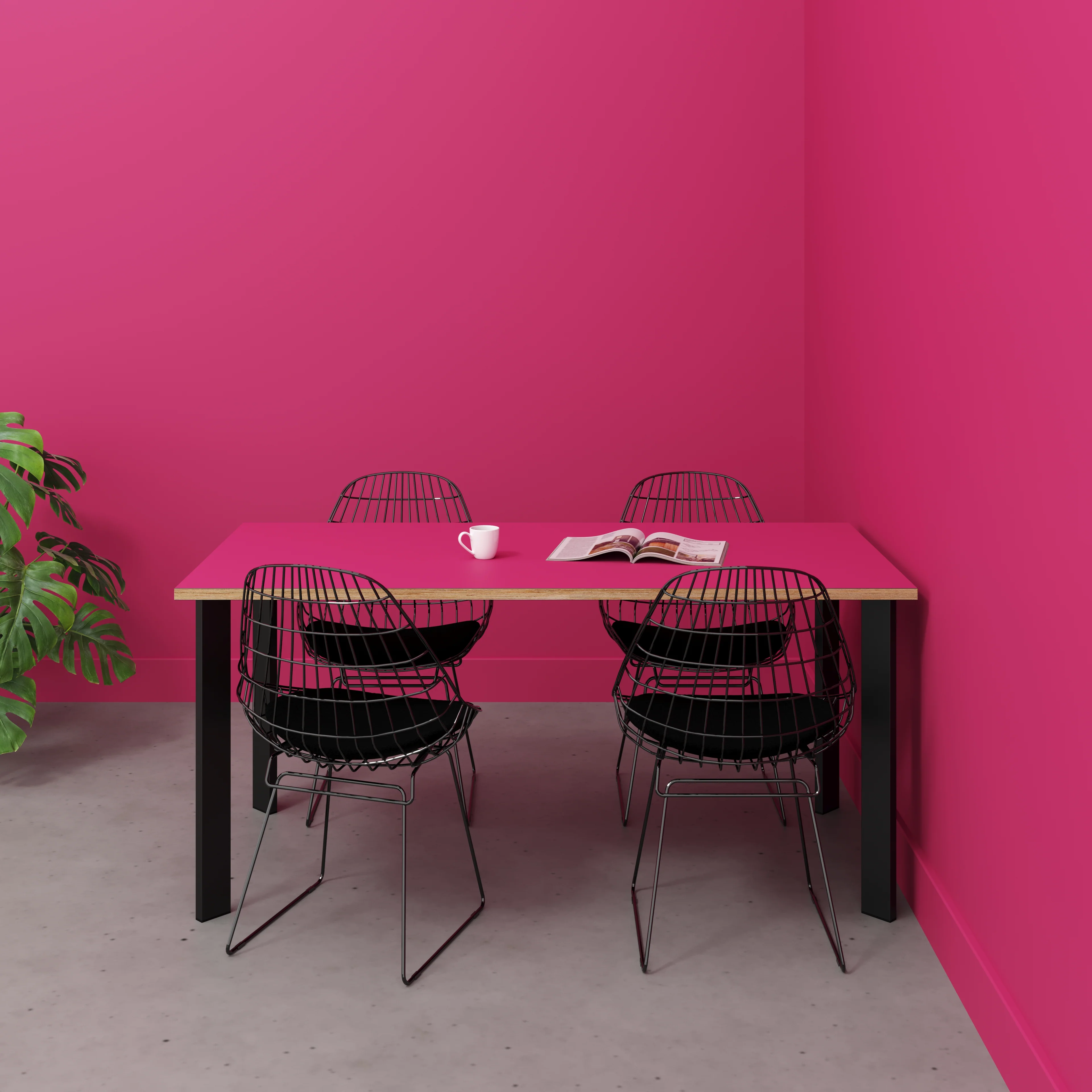 Plywood Table with Black Rectangular Single Pin Legs - Formica Juicy Pink - 1600(w) x 800(d) x 735(h) - Image 2