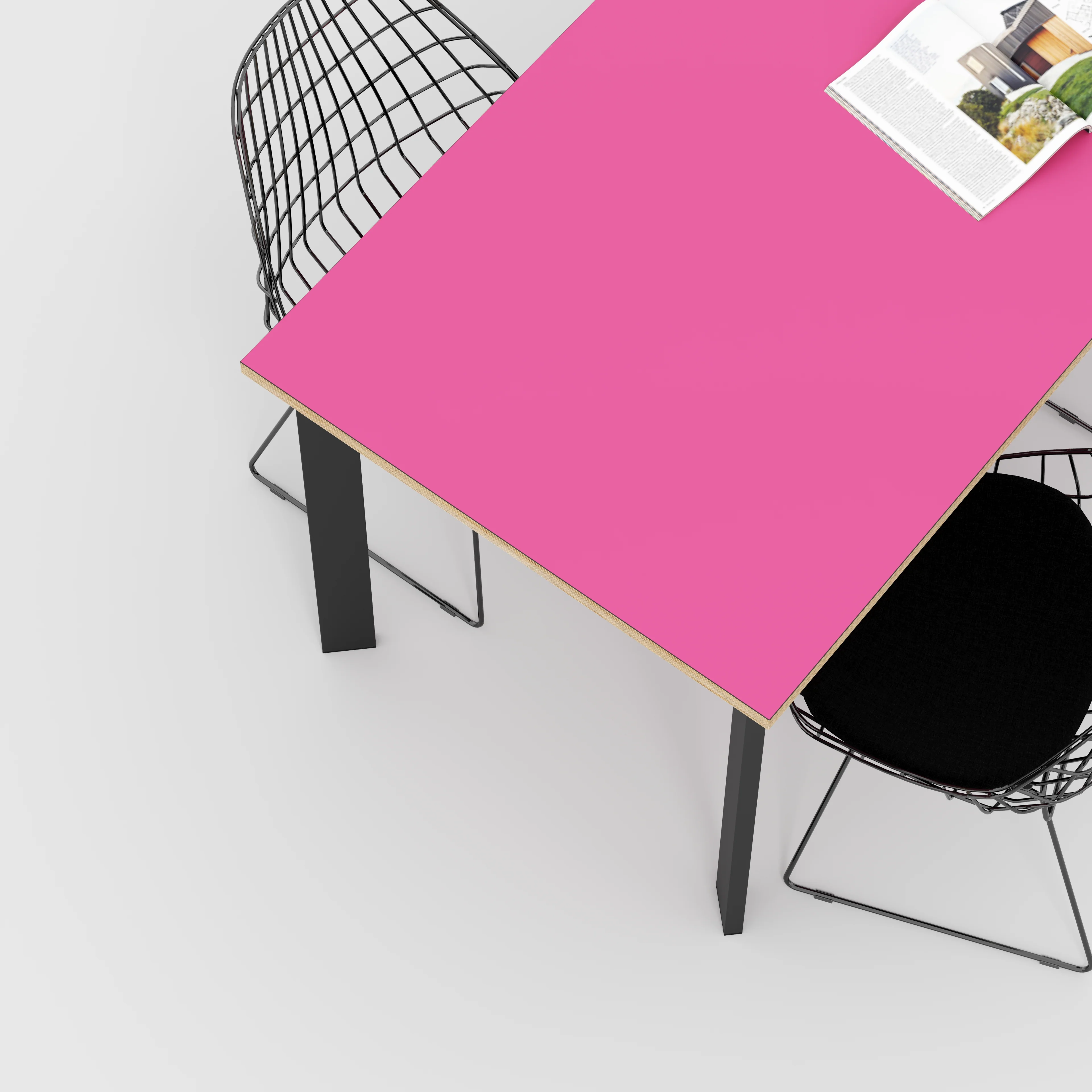 Plywood Table with Black Rectangular Single Pin Legs - Formica Juicy Pink - 1600(w) x 800(d) x 735(h) - Image 3