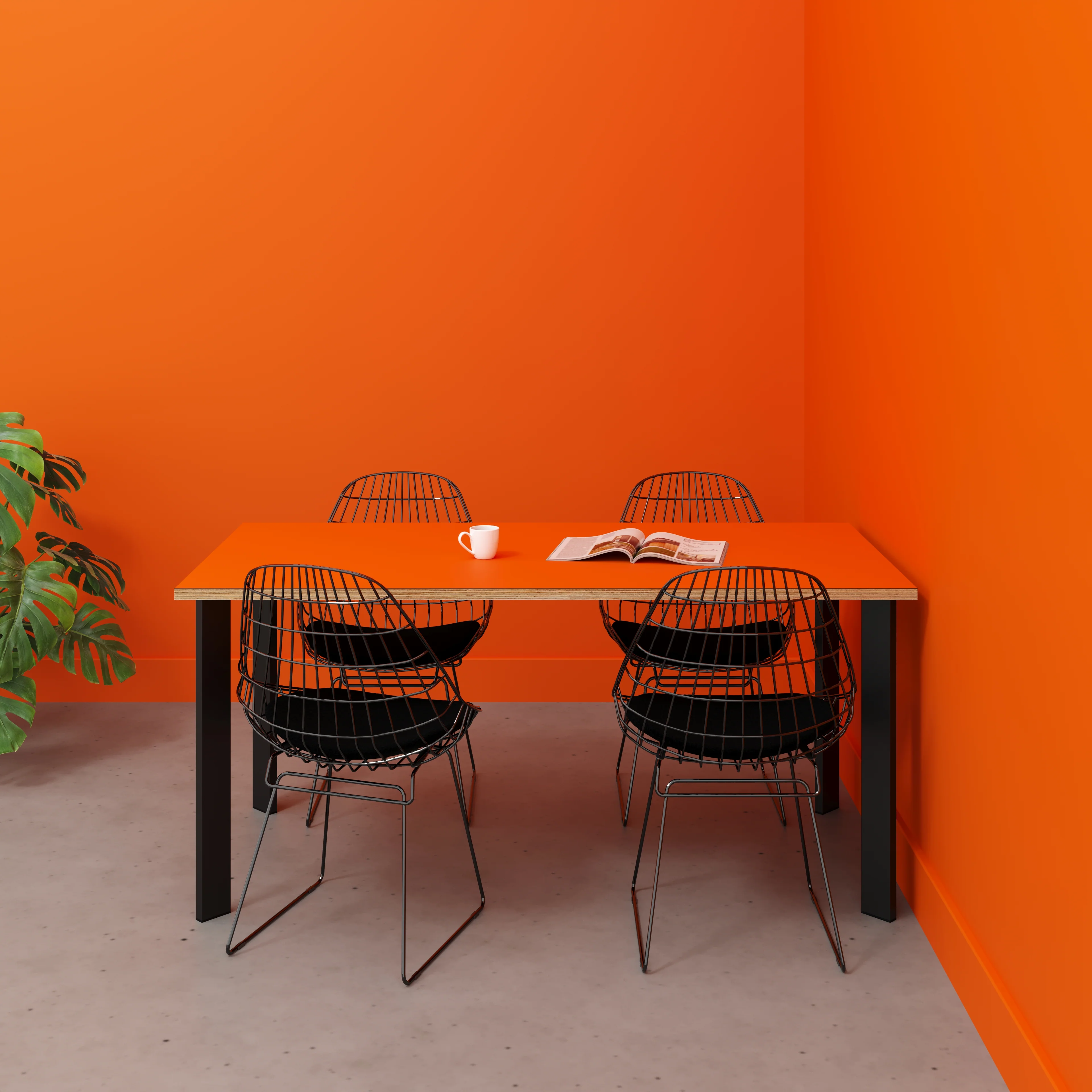 Plywood Table with Black Rectangular Single Pin Legs - Formica Levante Orange - 1600(w) x 800(d) x 735(h) - Image 2