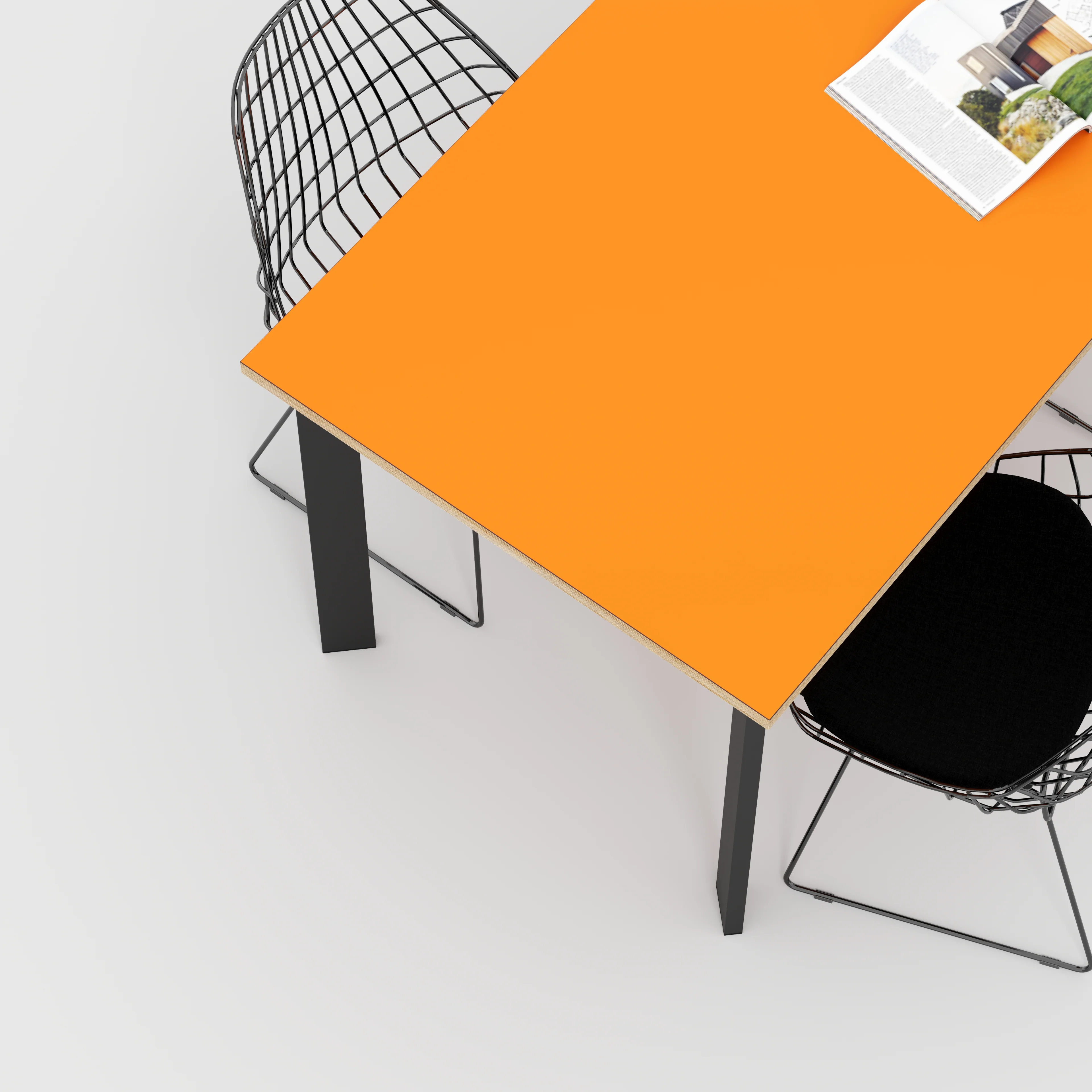 Plywood Table with Black Rectangular Single Pin Legs - Formica Levante Orange - 1600(w) x 800(d) x 735(h) - Image 3