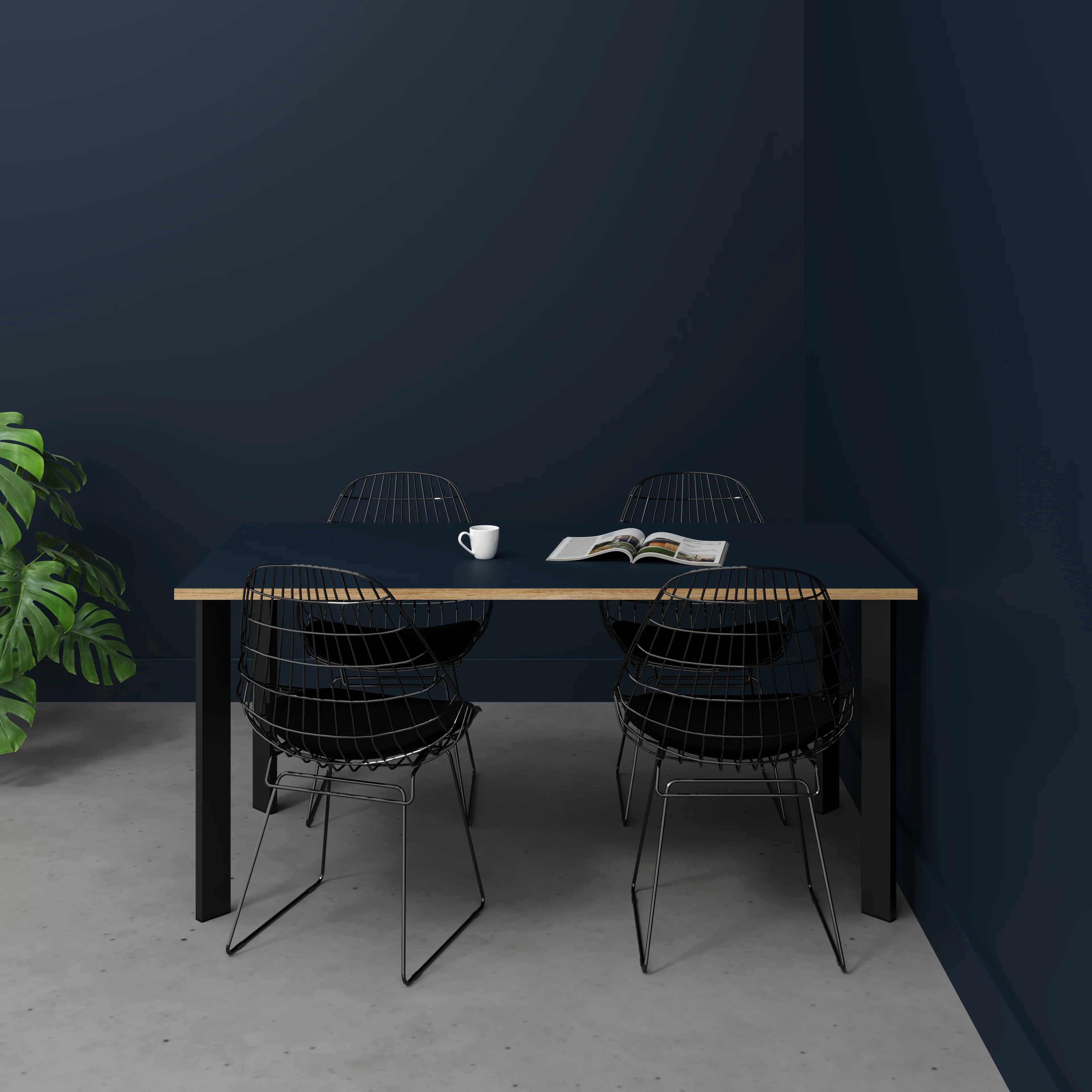 Plywood Table with Black Rectangular Single Pin Legs - Formica Night Sea Blue - 1600(w) x 800(d) x 735(h) - Image 2