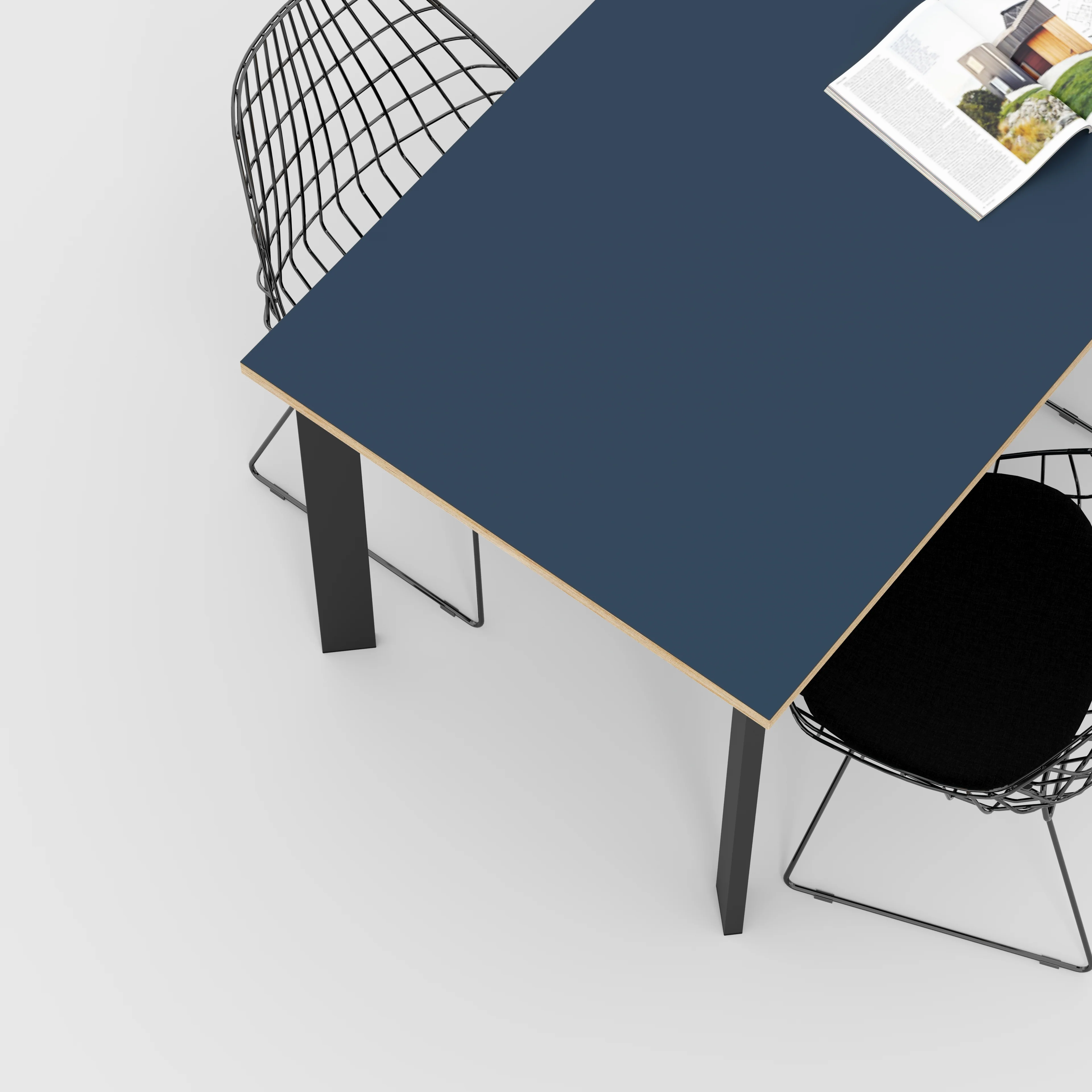 Plywood Table with Black Rectangular Single Pin Legs - Formica Night Sea Blue - 1600(w) x 800(d) x 735(h) - Image 3