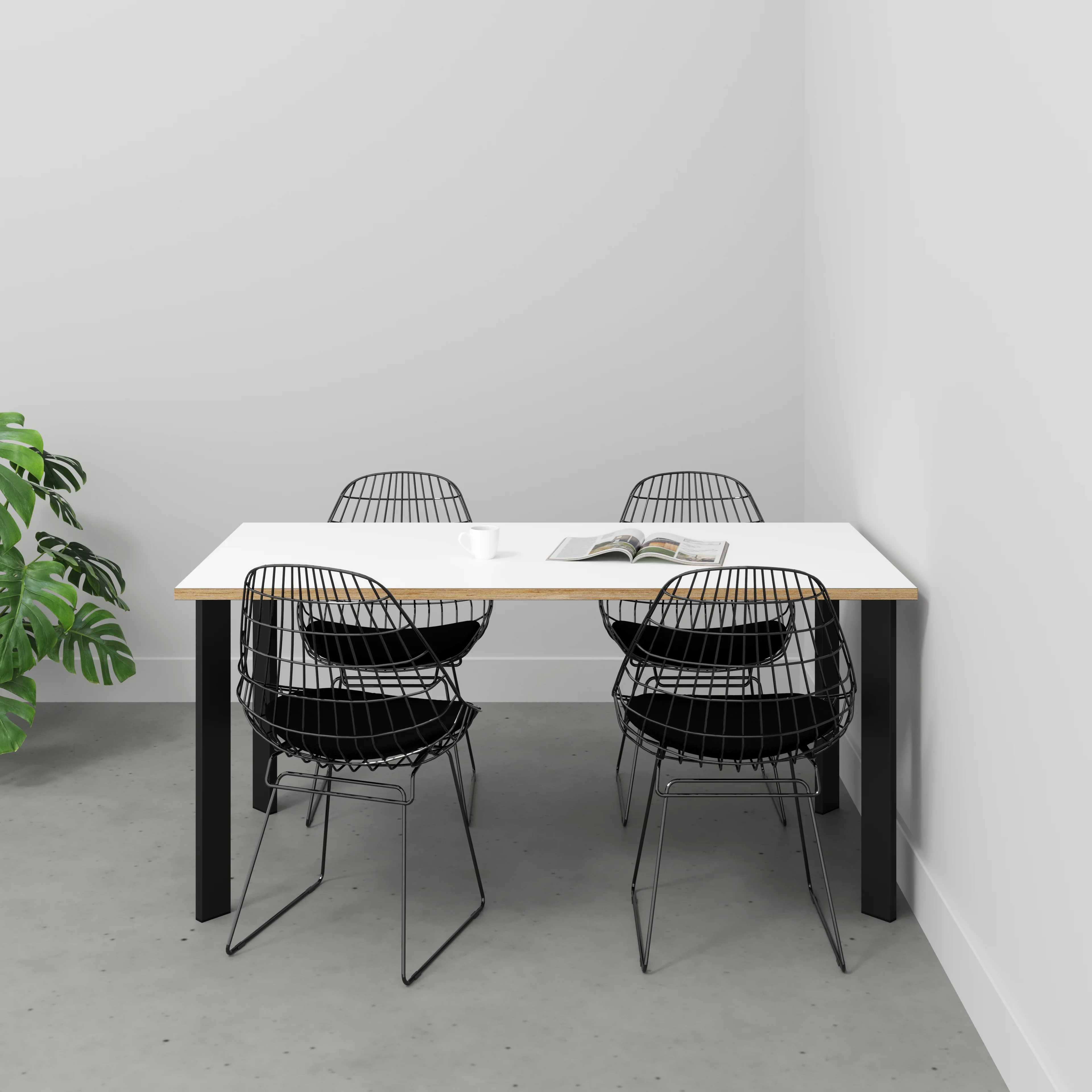 Plywood Table with Black Rectangular Single Pin Legs - Formica White - 1600(w) x 800(d) x 735(h) - Image 2