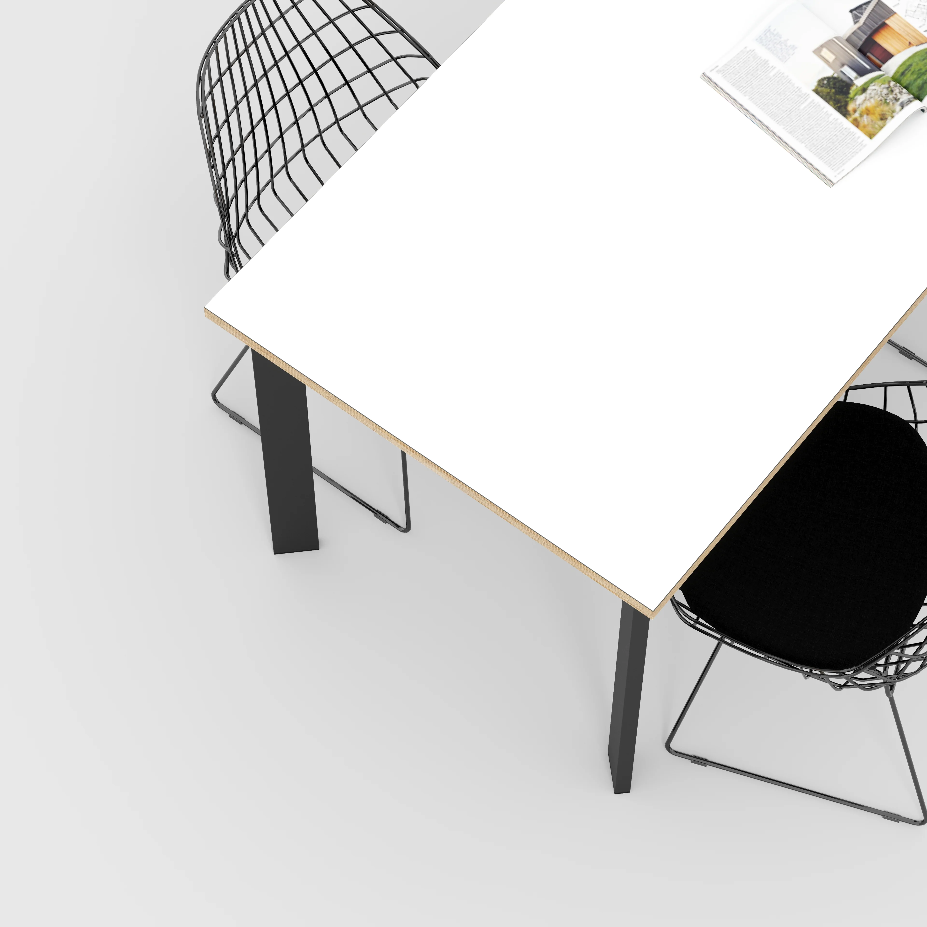Plywood Table with Black Rectangular Single Pin Legs - Formica White - 1600(w) x 800(d) x 735(h) - Image 3