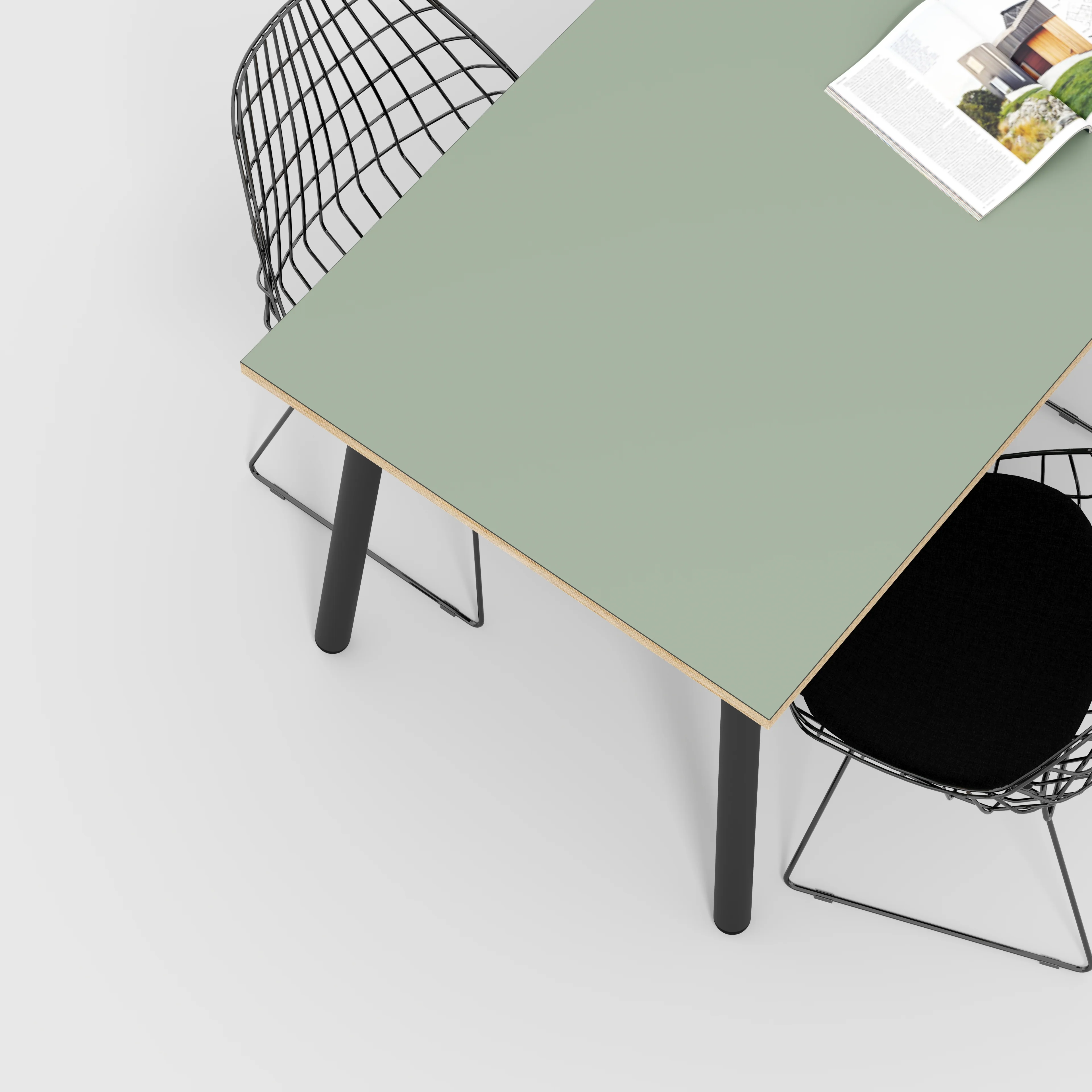 Plywood Table with Black Round Single Pin Legs - Formica Green Slate - 1600(w) x 800(d) x 735(h) - Image 3