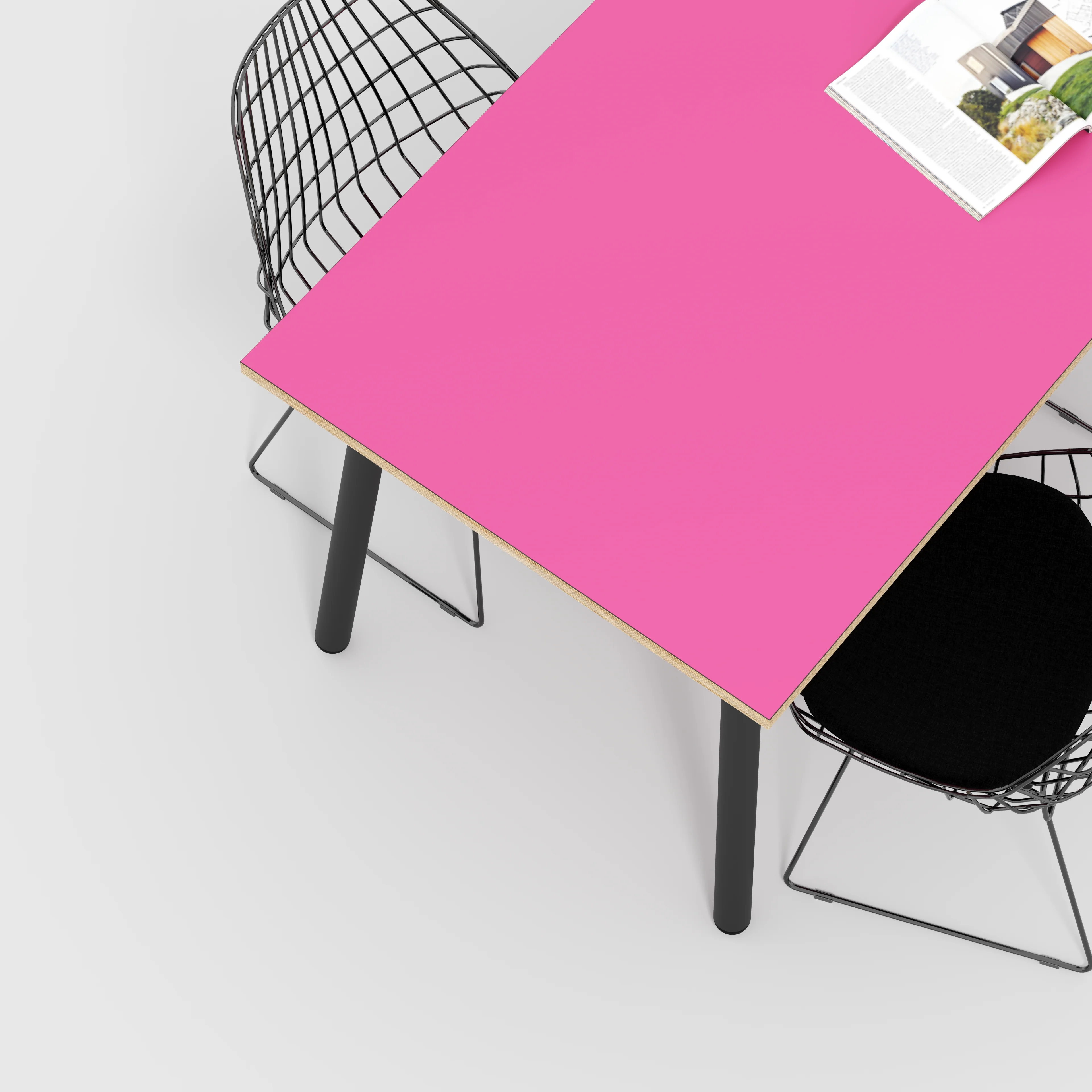 Plywood Table with Black Round Single Pin Legs - Formica Juicy Pink - 1600(w) x 800(d) x 735(h) - Image 3