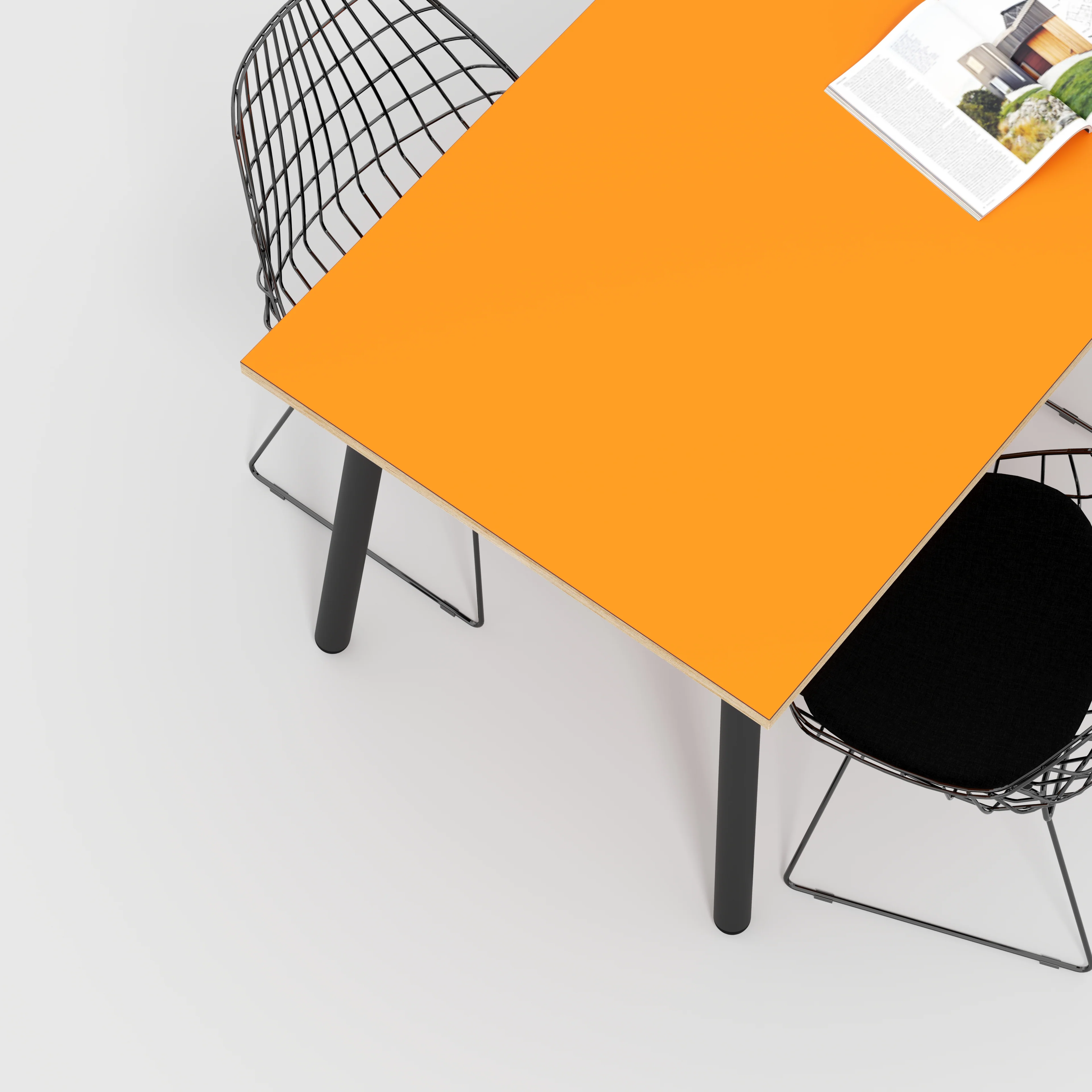 Plywood Table with Black Round Single Pin Legs - Formica Levante Orange - 1600(w) x 800(d) x 735(h) - Image 3