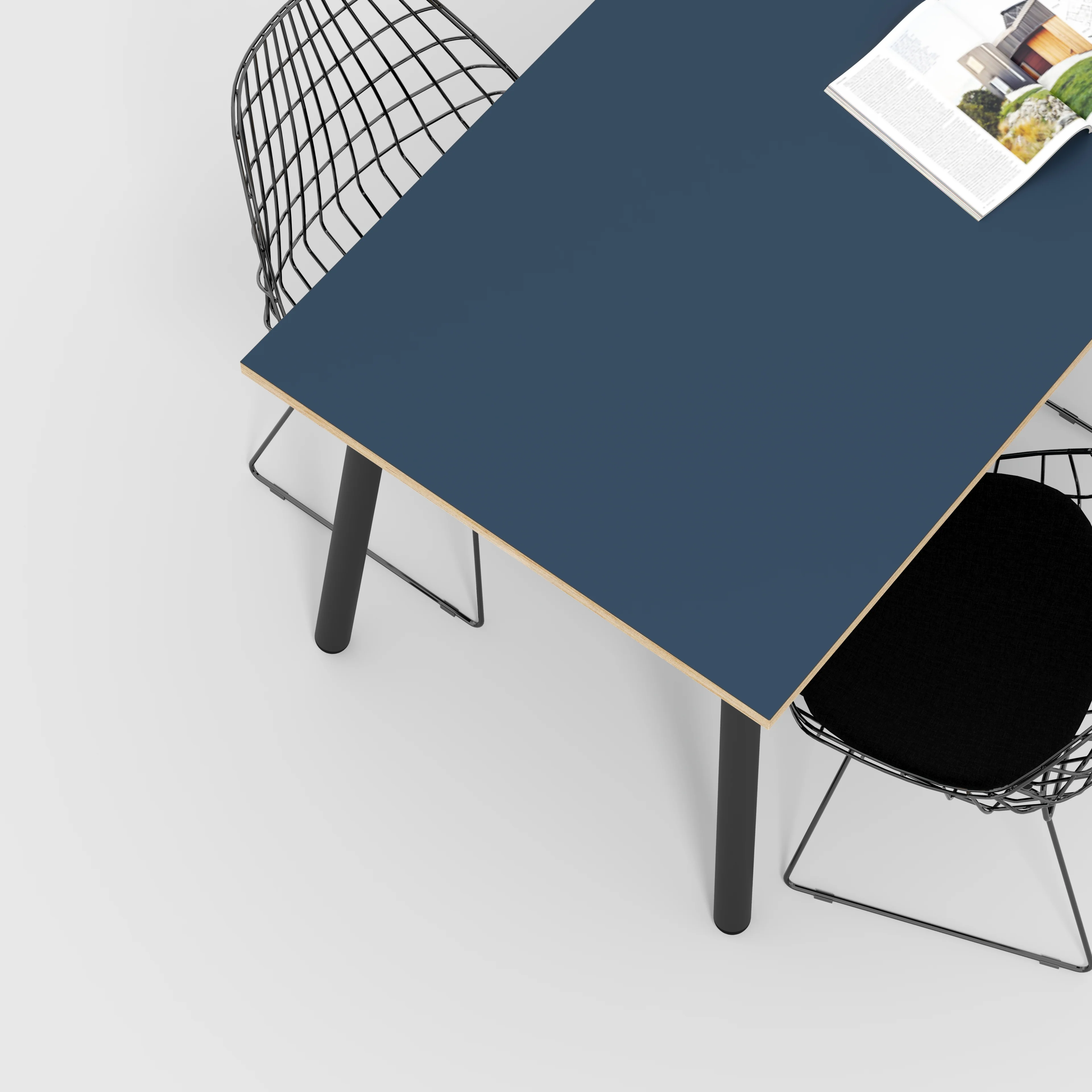 Plywood Table with Black Round Single Pin Legs - Formica Night Sea Blue - 1600(w) x 800(d) x 735(h) - Image 3