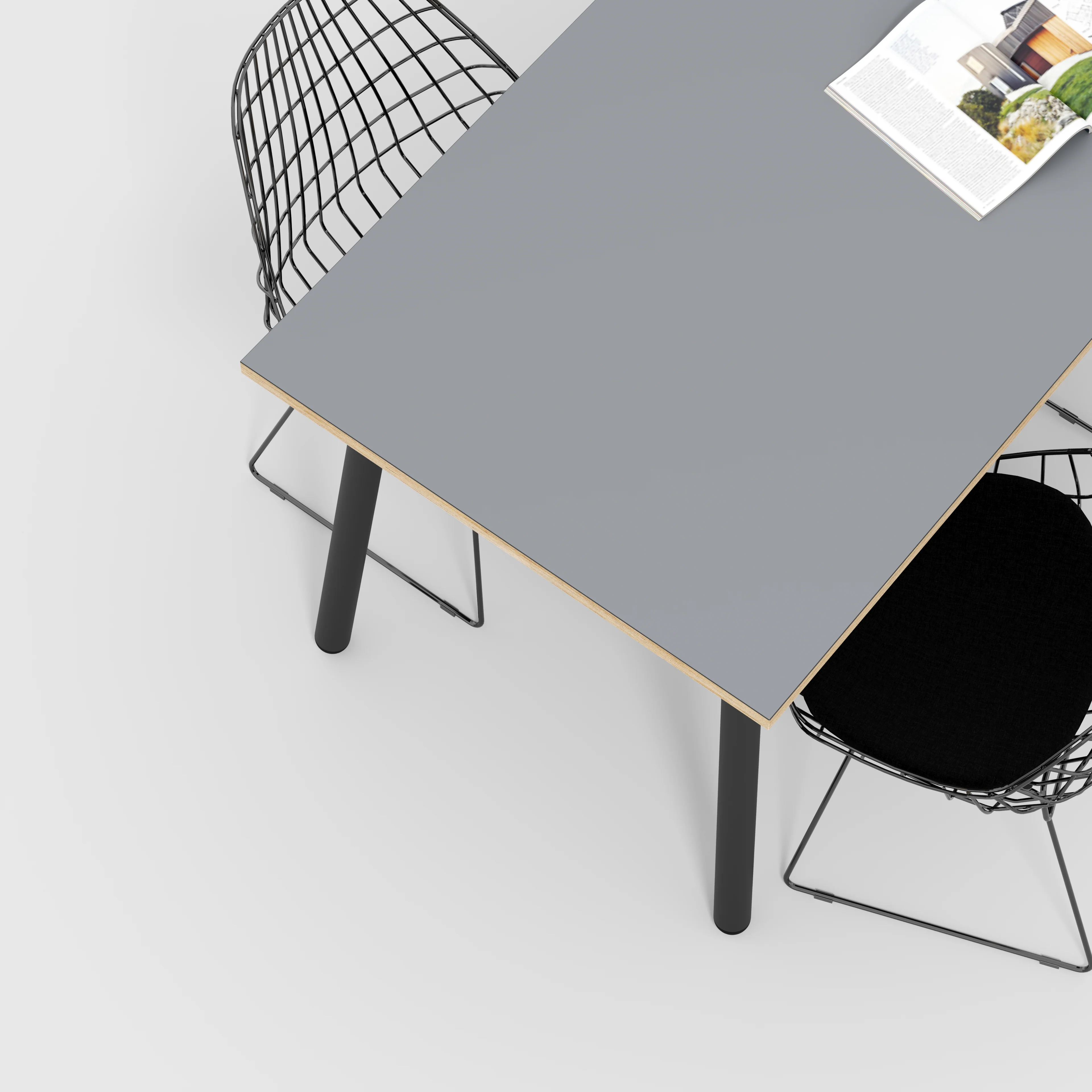 Plywood Table with Black Round Single Pin Legs - Formica Tornado Grey - 1600(w) x 800(d) x 735(h) - Image 3