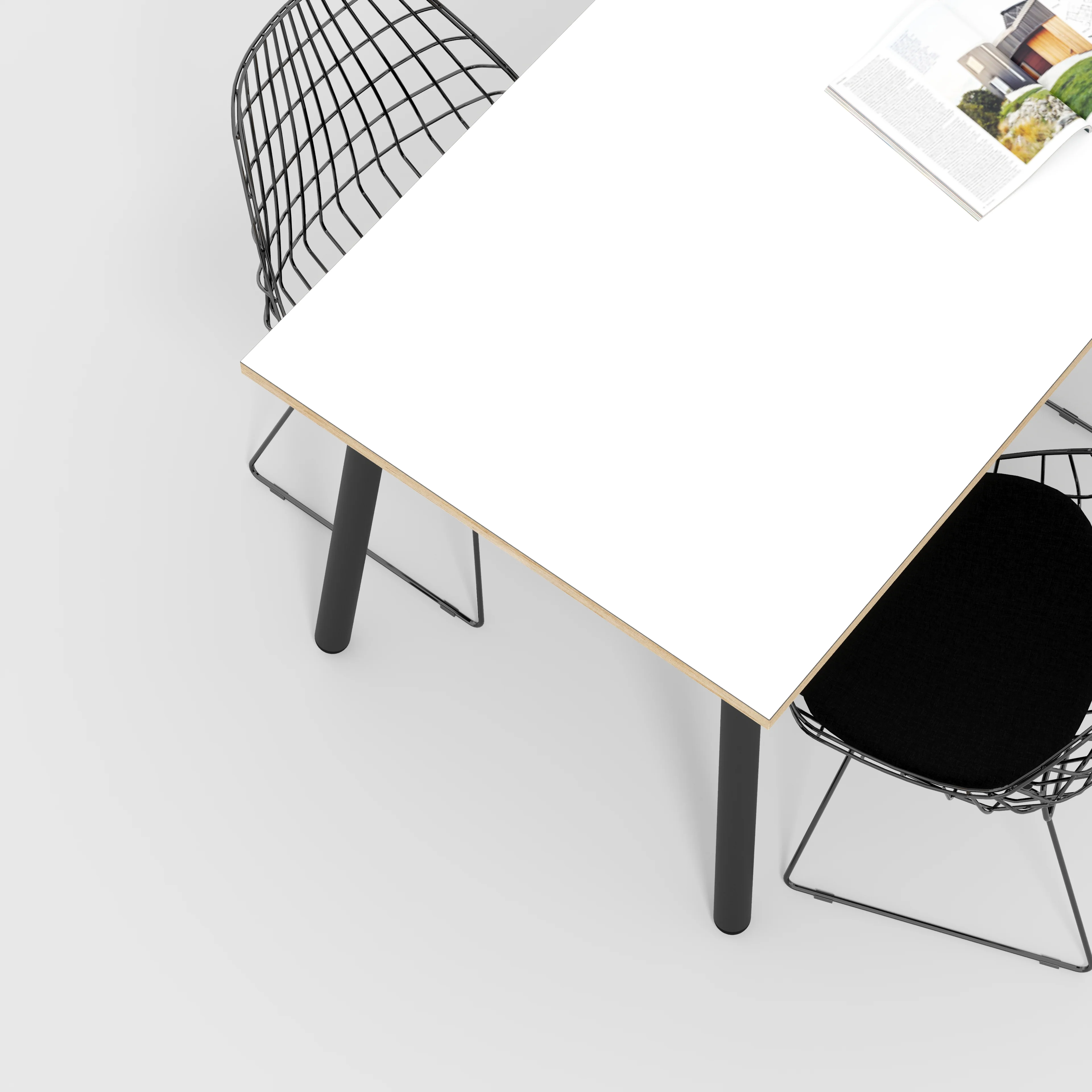Plywood Table with Black Round Single Pin Legs - Formica White - 1600(w) x 800(d) x 735(h) - Image 3