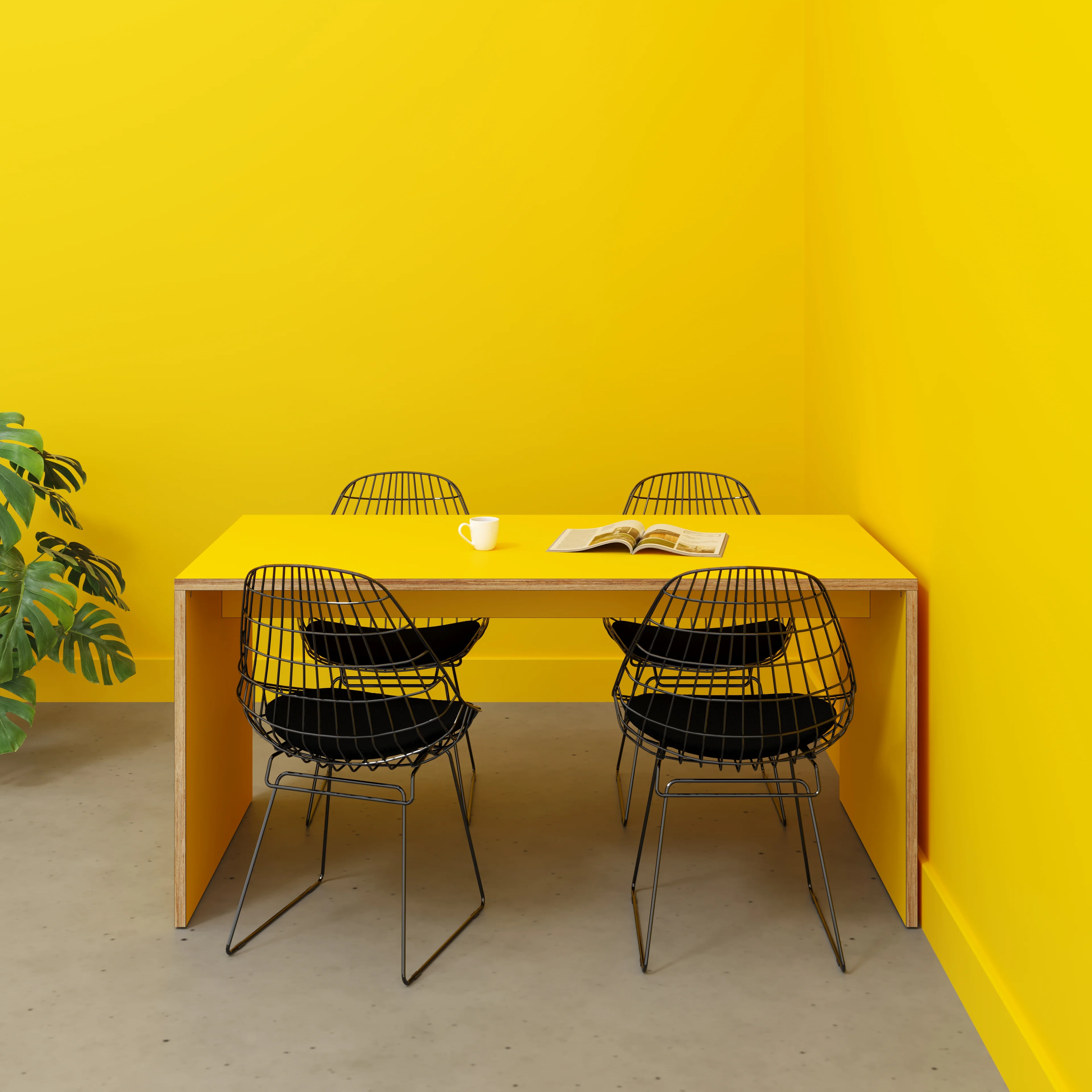 Plywood Table with Solid Sides - Formica Chrome Yellow - 1600(w) x 800(d) x 750(h) - Image 2