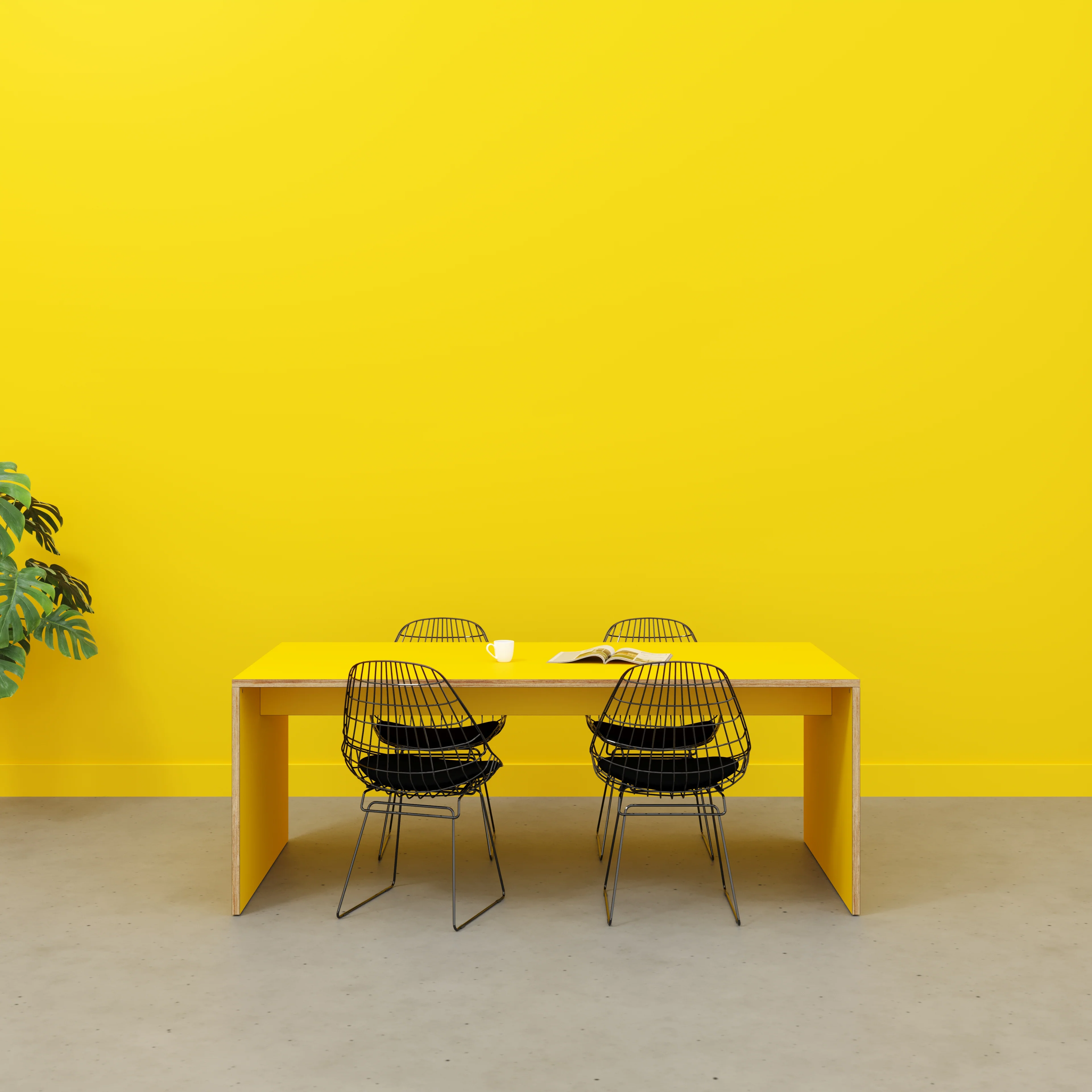 Plywood Table with Solid Sides - Formica Chrome Yellow - 2000(w) x 1000(d) x 750(h) - Image 2