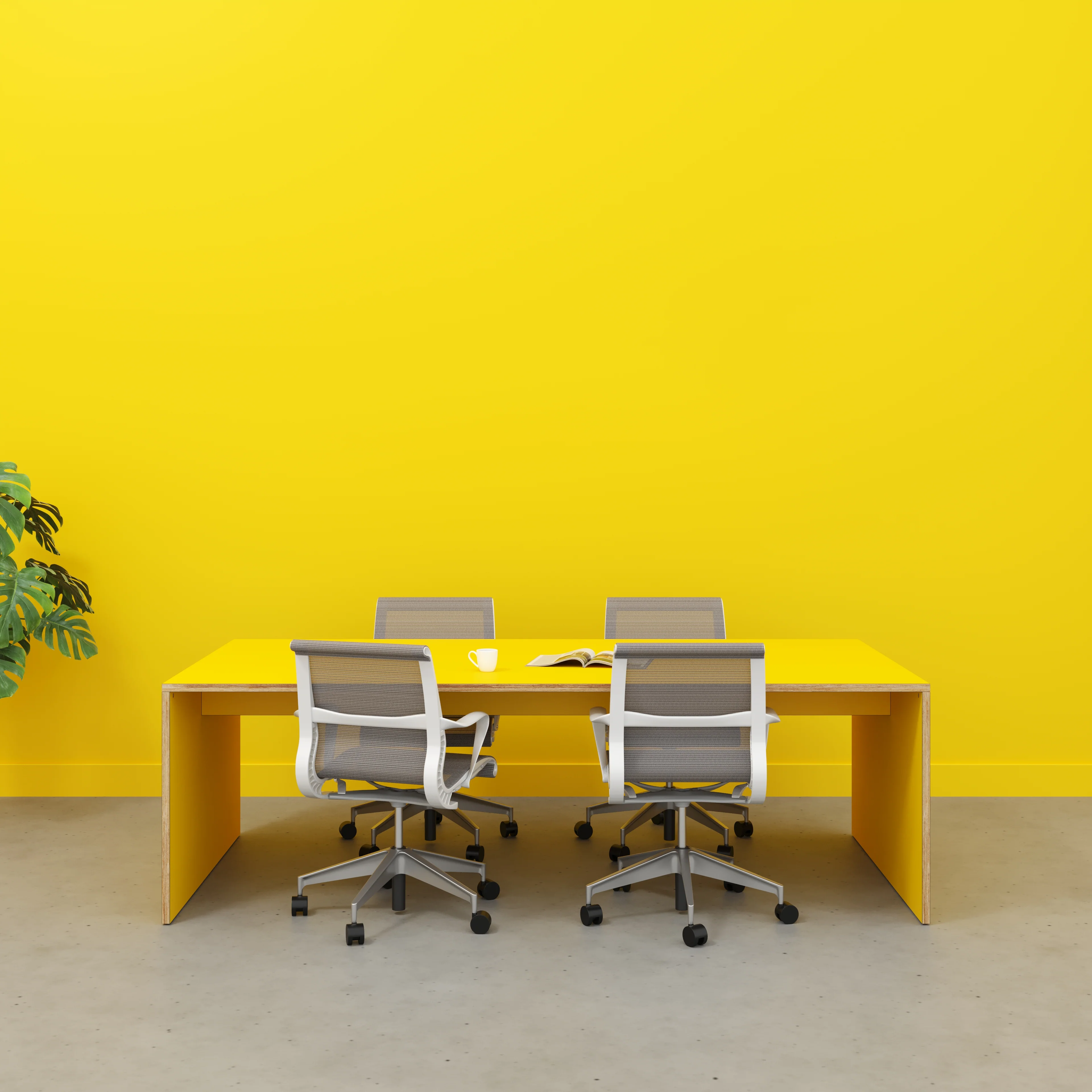 Plywood Table with Solid Sides - Formica Chrome Yellow - 2400(w) x 1200(d) x 750(h) - Image 2