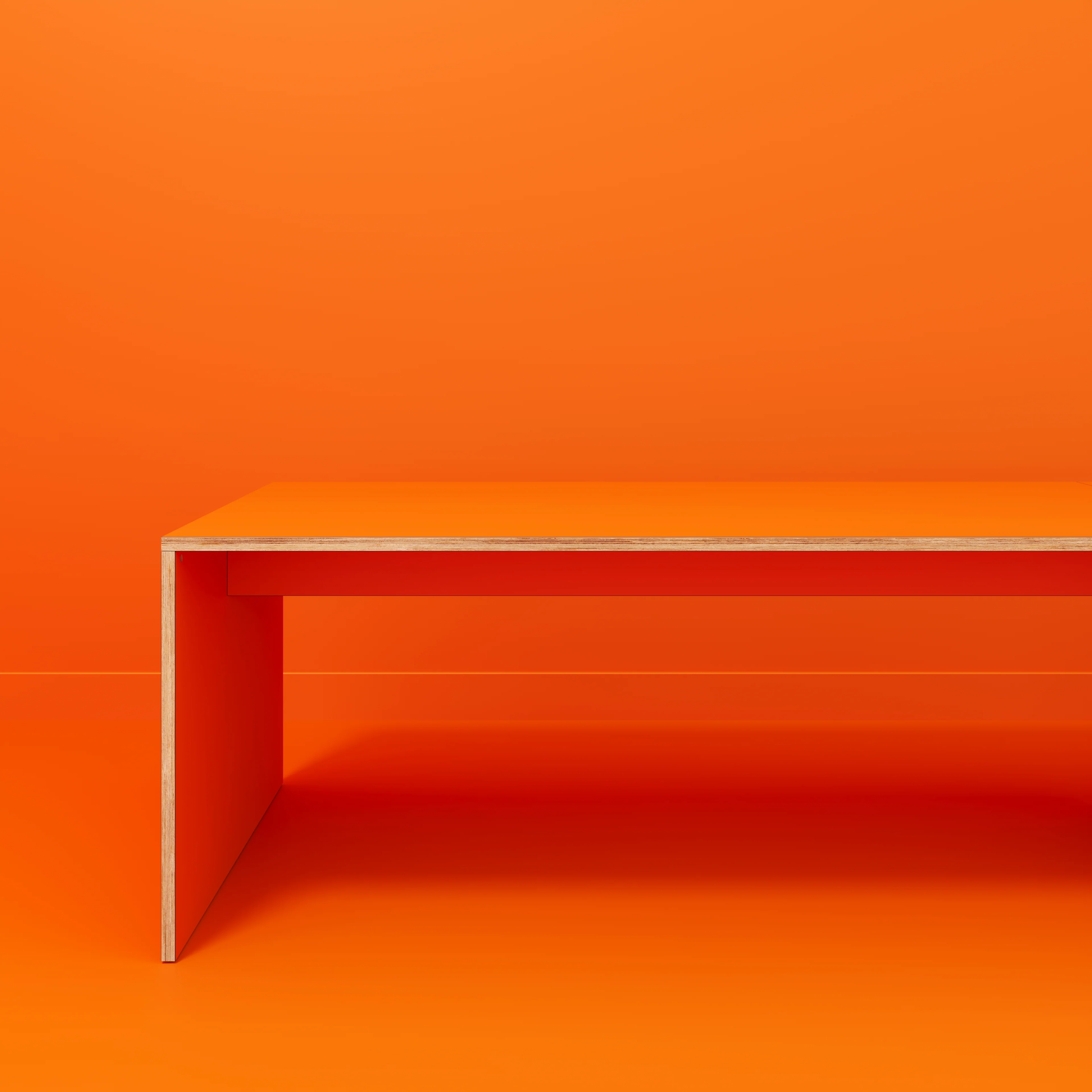 Plywood Table with Solid Sides - Formica Levante Orange - 4000(w) x 1000(d) x 750(h) - Image 2